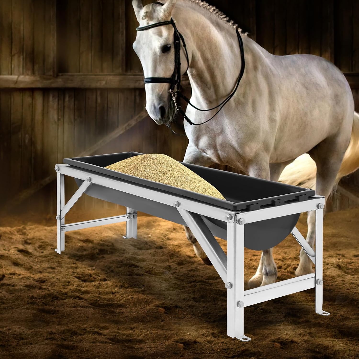 Goat Hay Feeder, 40'' Livestock Feeding Trough, 9 Gallon Large Capacity Horse Water Trough, Heavy Duty Sheep Hog Pig