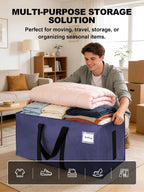 8 Pack 40 Gal Large Strong Moving Bags with Zippers & Carrying Handles - Water-Resistant - Heavy Duty Storage Tote