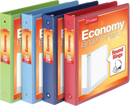3 Ring Binders, Round Rings, Holds 350 Sheets, ClearVue Presentation View, Non-Stick, Assorted Colors (79550), 1.5