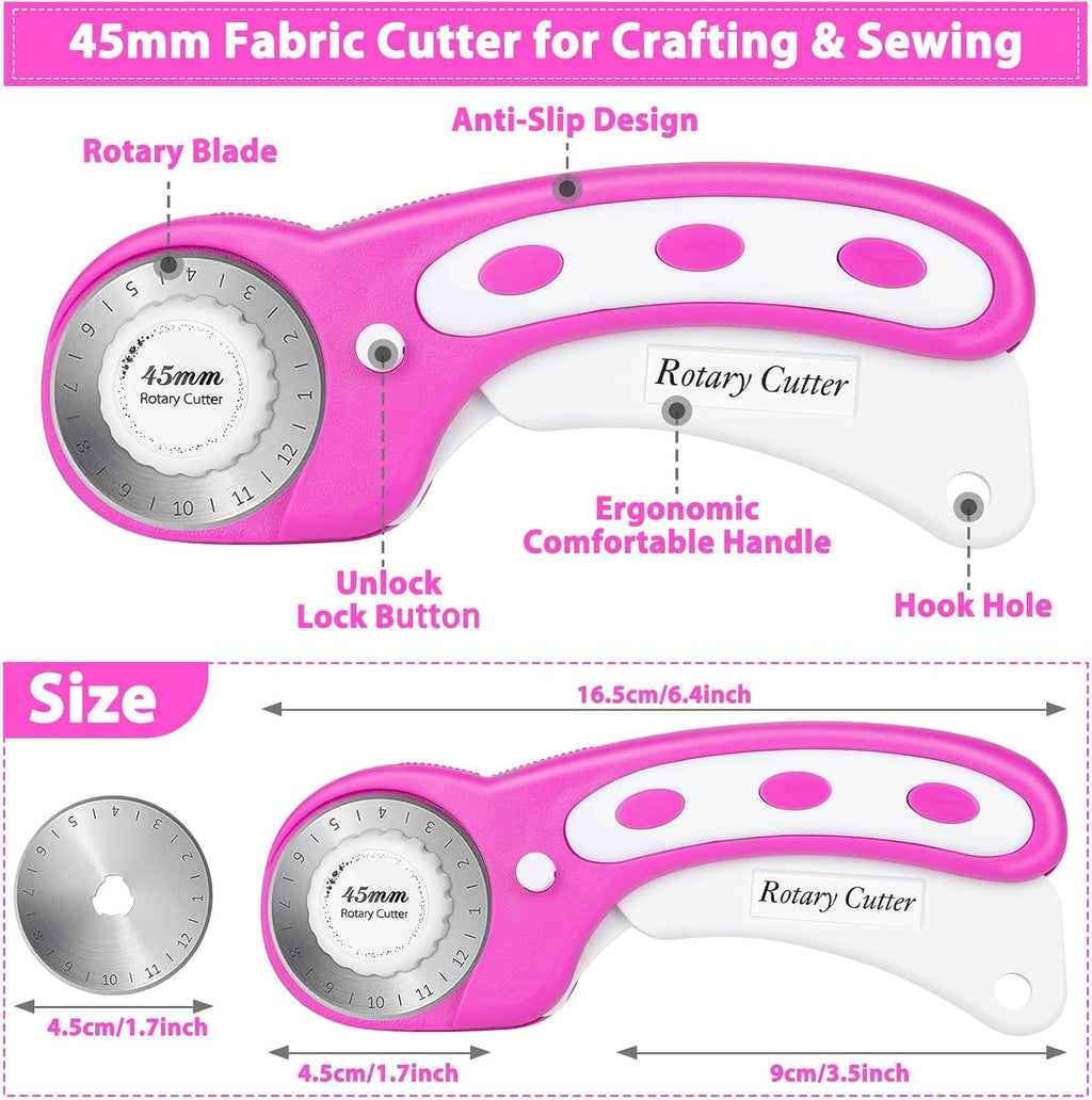Rotary Cutter and Mat Set, Audab Self Healing Sewing Mats Shirt Cutter 45mm Fabric Cutter Wheel with 2 Blades Rotary