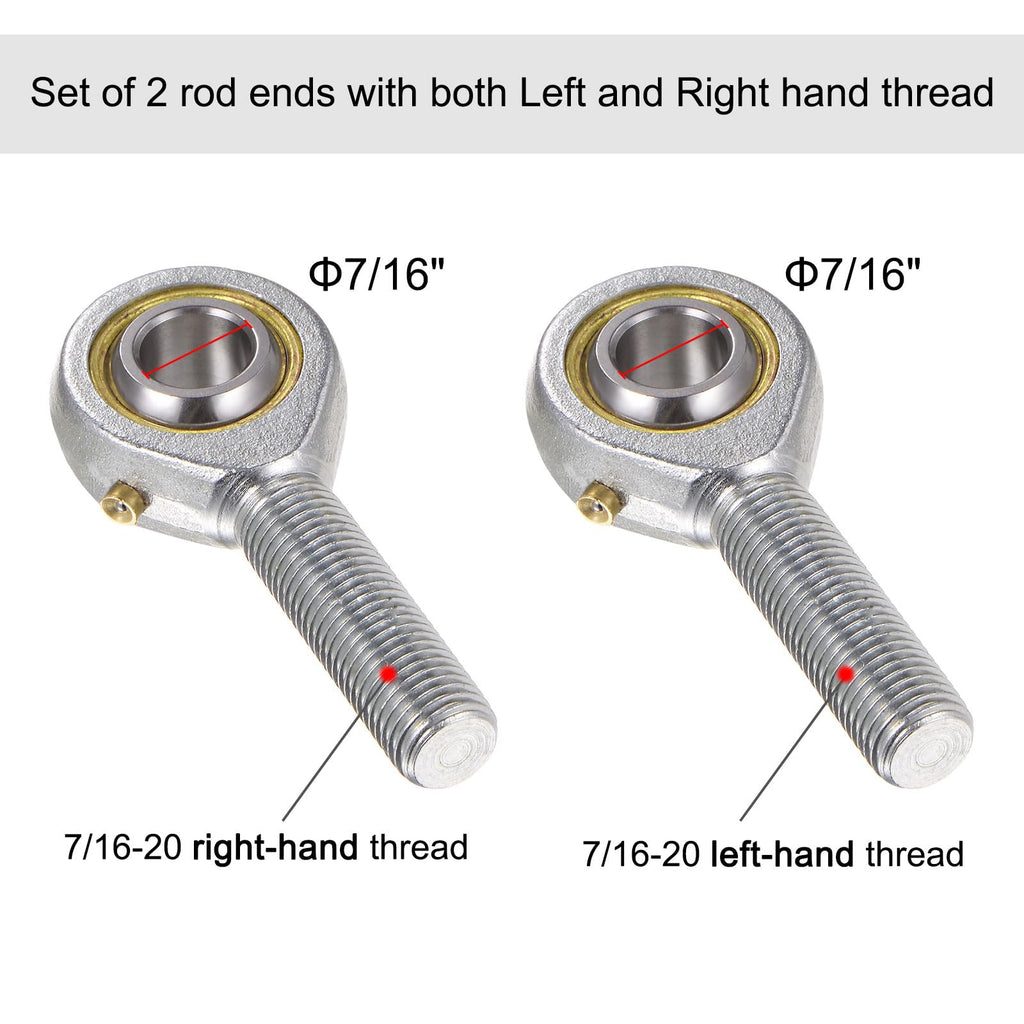 uxcell POSB7 7/16 Inch Male Rod End Bearing Set - 2pcs of 7/16-20 Left and Right Hand Thread Rod Ends with Jam Nut