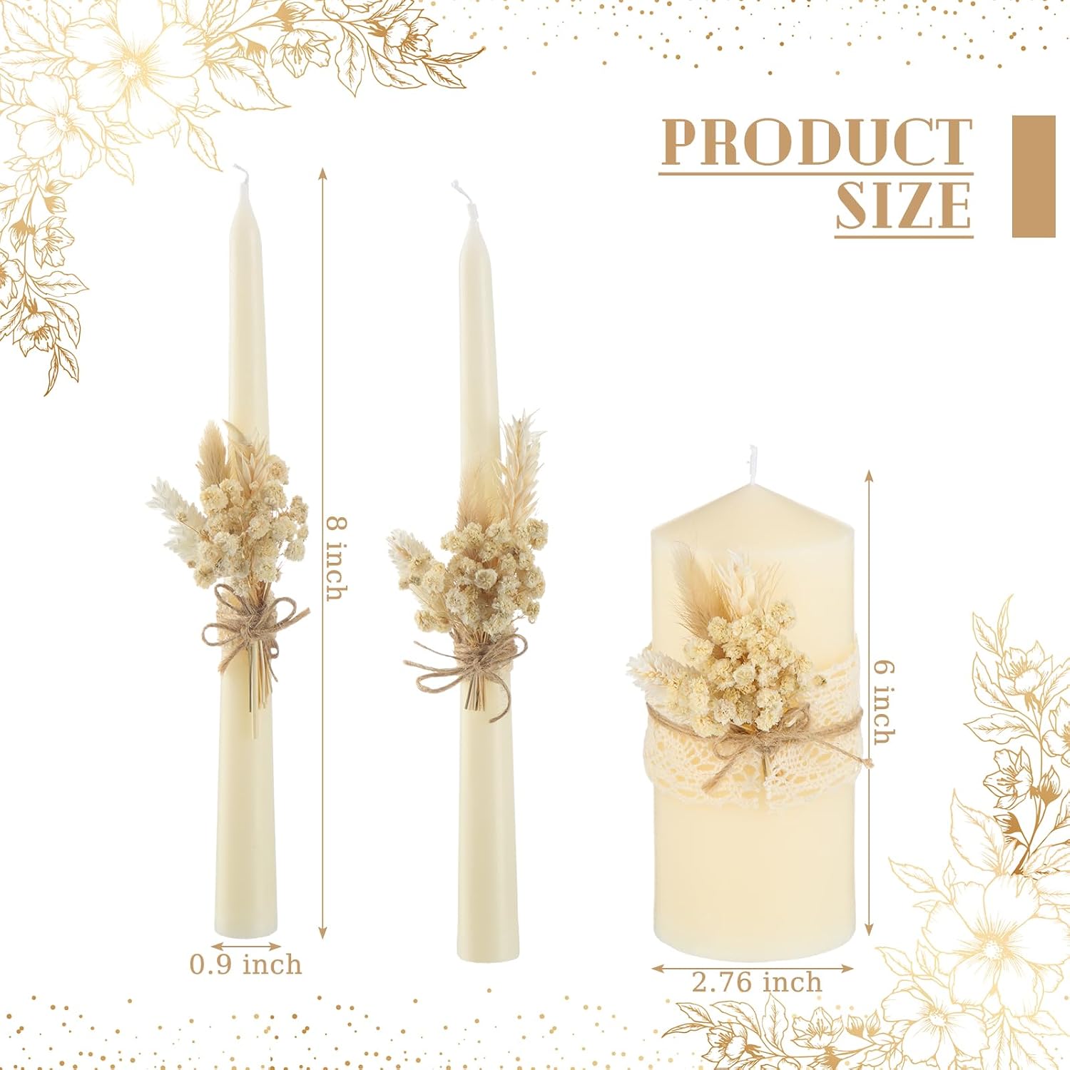 3 Pcs Unity Candles Wedding Ceremony Set,Rustic Style