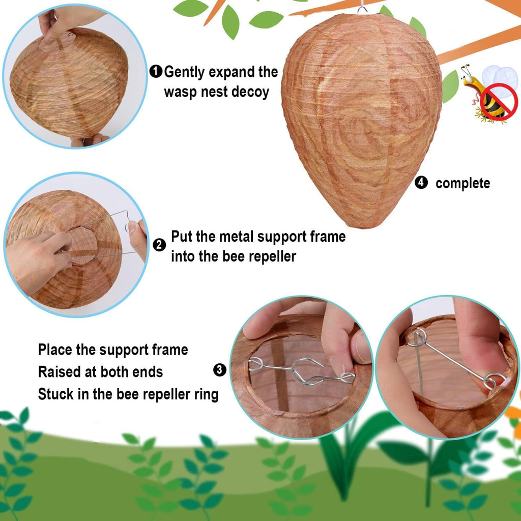 2 Pack Fake Wasp Nest Decoy for Yellow Jackets and Wasps | Paper Build, Eaves/Garbage/Pool Areas, Territorial Hive