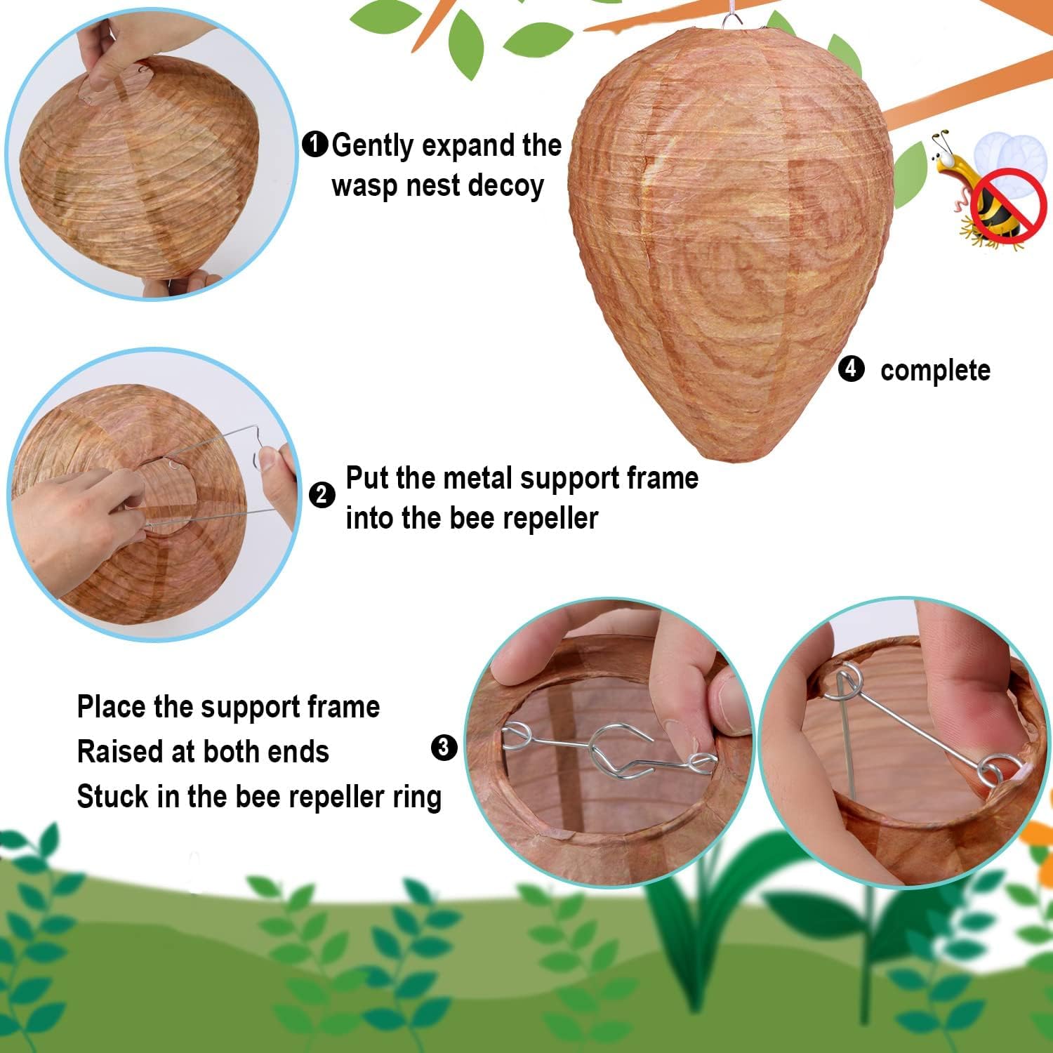2 Pack Fake Wasp Nest Decoy for Yellow Jackets and Wasps | Paper Build, Eaves/Garbage/Pool Areas, Territorial Hive