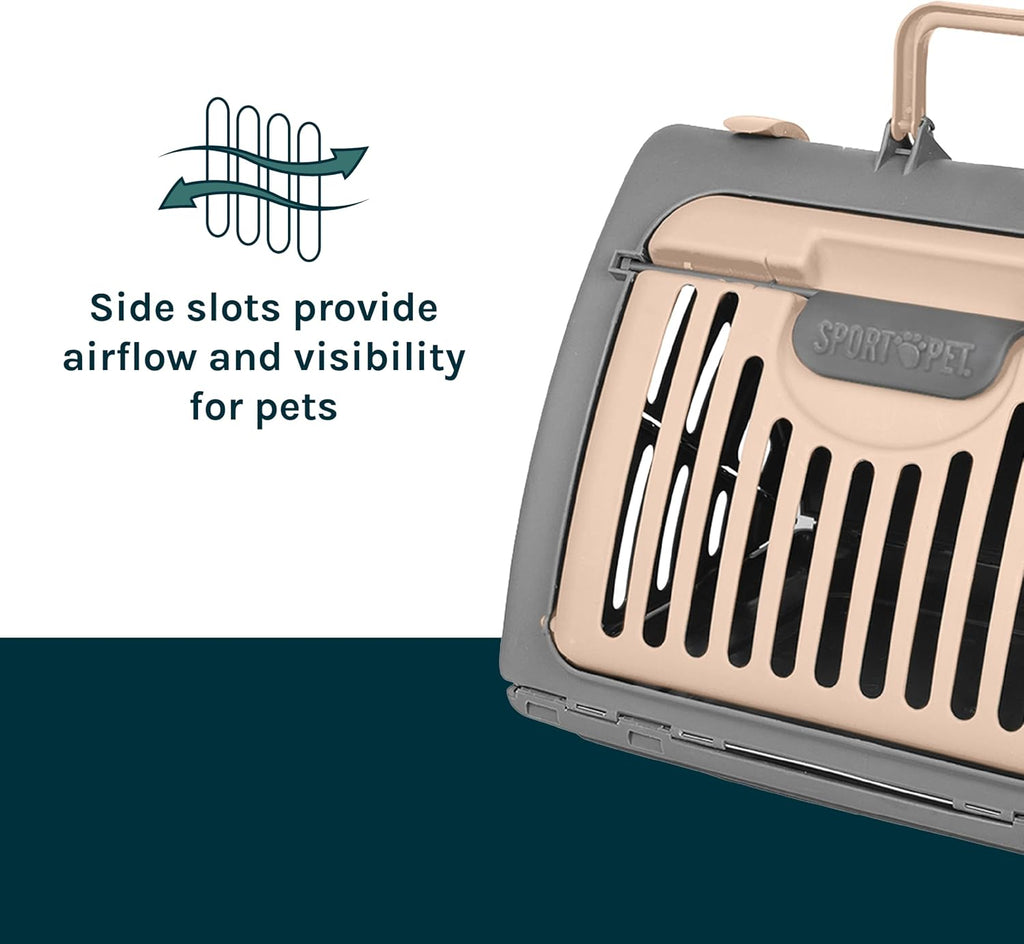SportPet LARGE Hard-Sided Travel Cat Carrier - Cat Carrier with Patented Wide Side-Opening Door, Foldable Portable