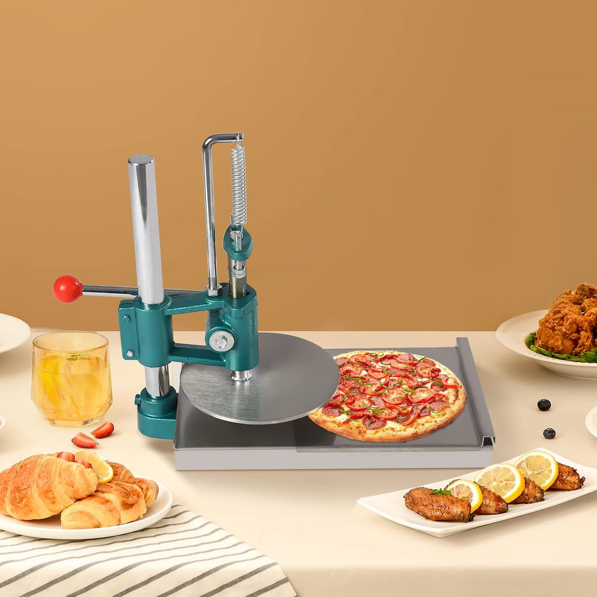 7.9inch Pizza Dough Press Machine, Commercial Use Manual Pastry Press Machine, Stainless-Steel Household Pizza Press