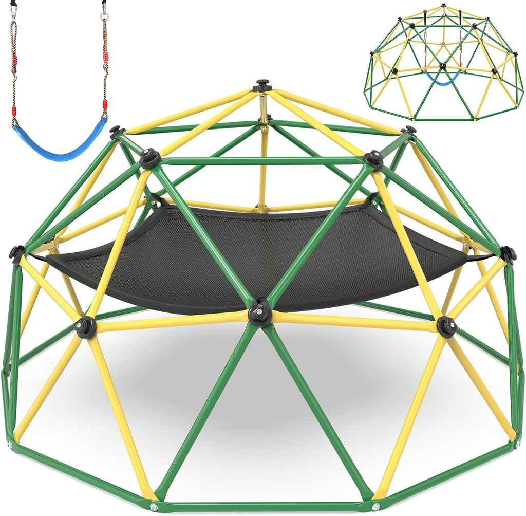Climbing Dome with Hammock and Swing, 10FT Backyard Jungle Gym | 10FT dome with hammock and swing creates climbing