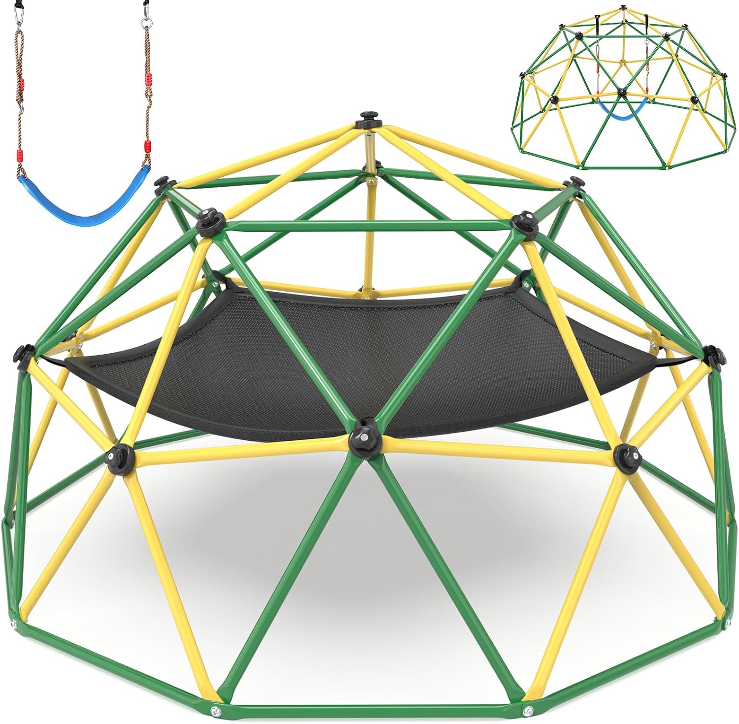 Climbing Dome with Hammock and Swing, 10FT Backyard Jungle Gym | 10FT dome with hammock and swing creates climbing