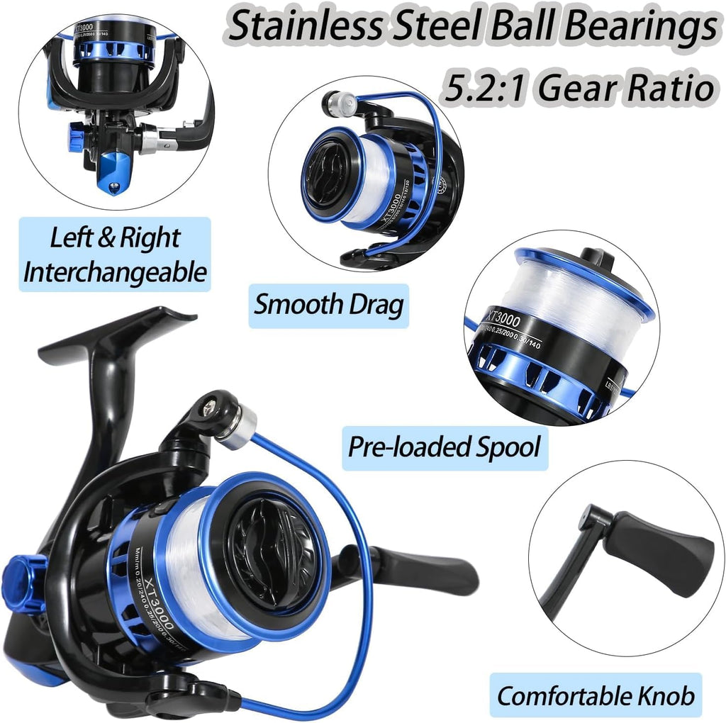 Fishing Rod and Reel Combo with Fishing Net, 6.9ft Telescopic Fishing Pole Kit with Fishing Pliers, Lip Gripper