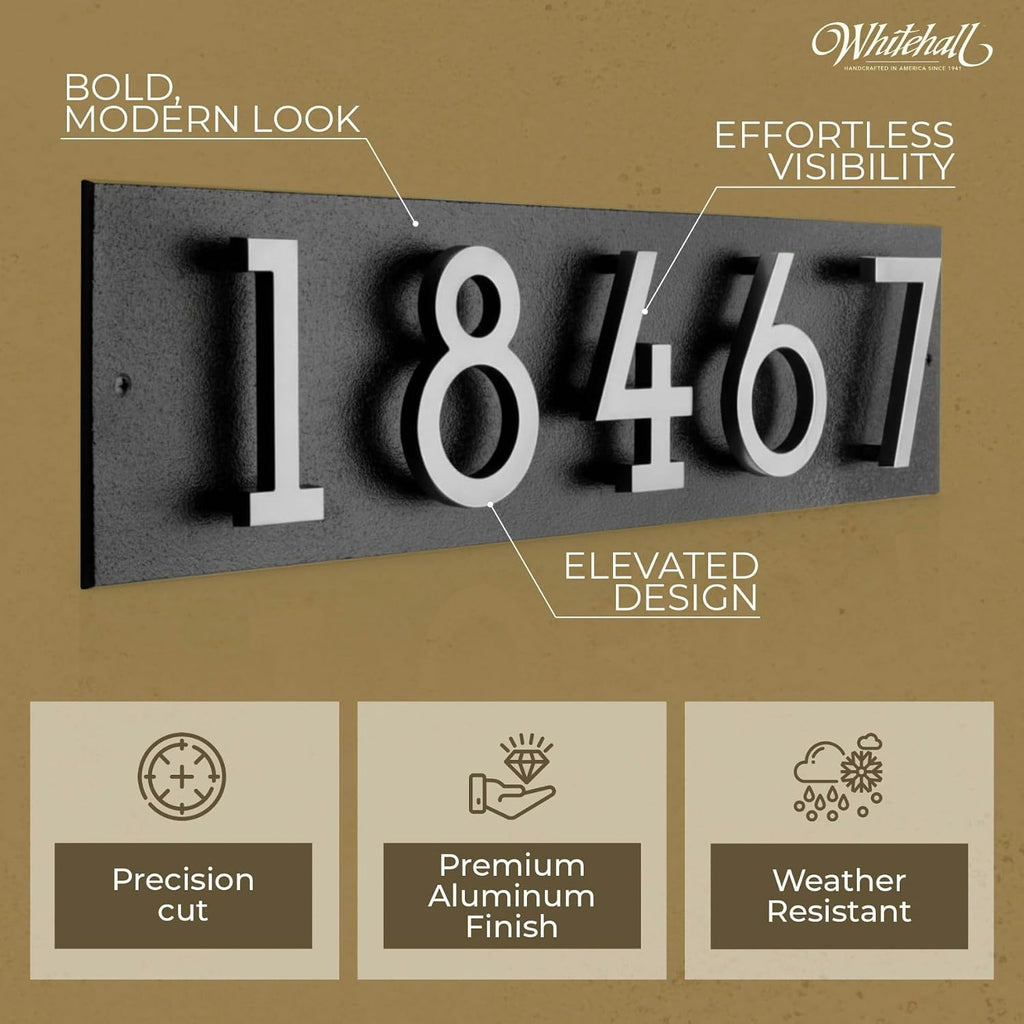 Floating Number Address Plaque – Standoff 4.5 Inch House Number Sign, Horizontal Wall Mount Plate – Ideal for Home
