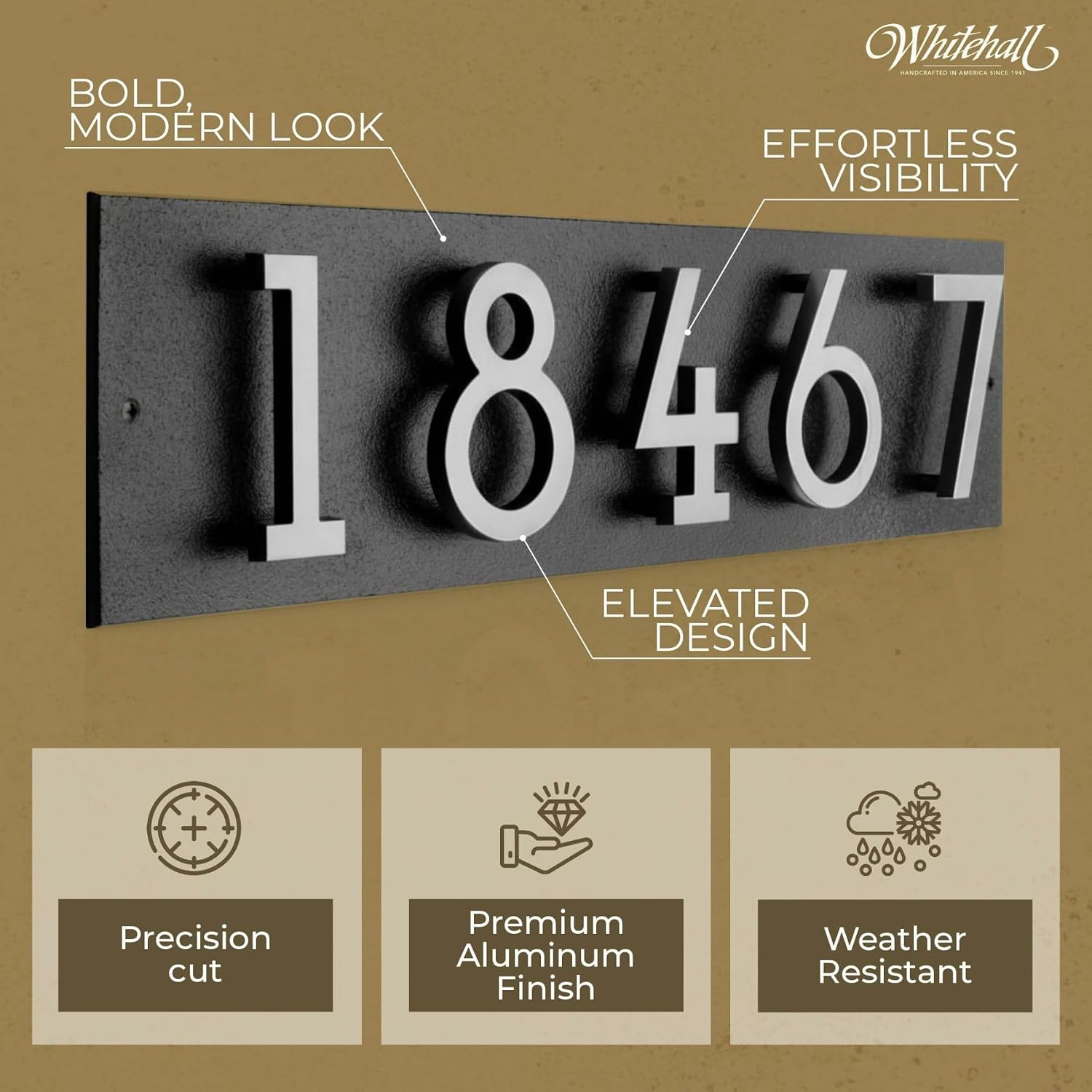 Floating Number Address Plaque – Standoff 4.5 Inch House Number Sign, Horizontal Wall Mount Plate – Ideal for Home