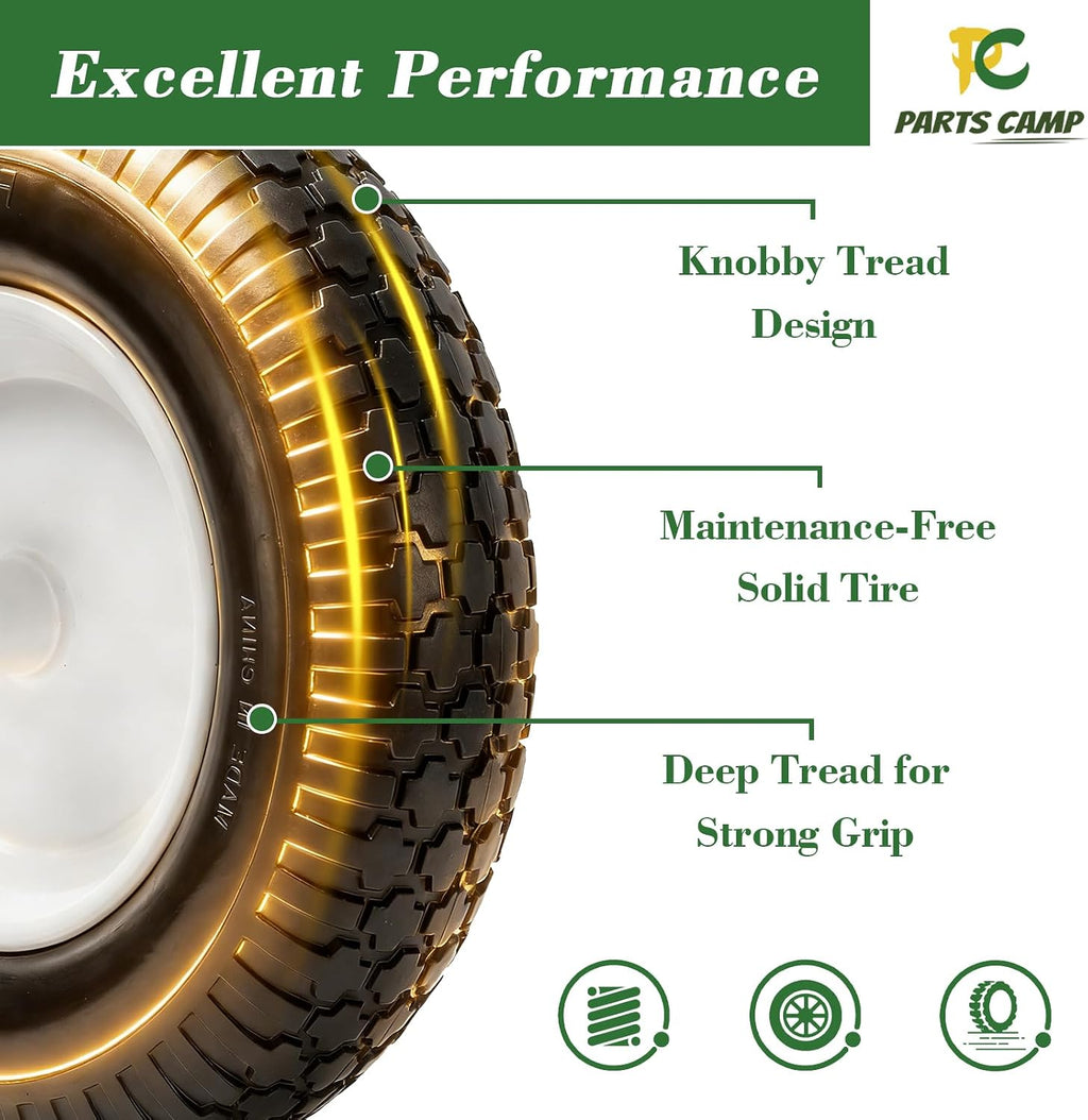 4.80/4.00-8" Flat Free Wheelbarrow Tire and Wheel - 16" Universal Fit for Garden Wagon, Cart, Trolley, Dolly - 5/8" &