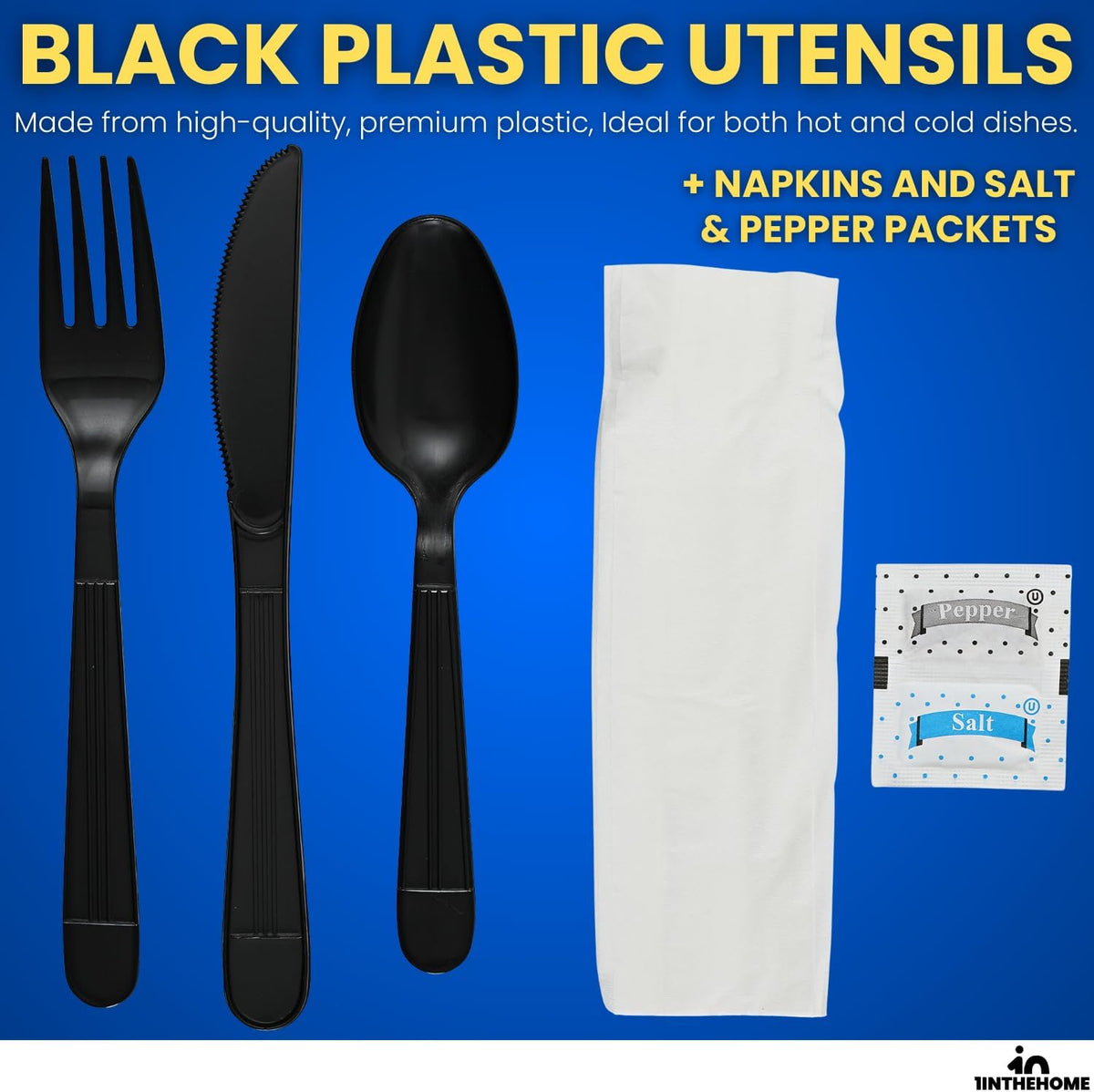 Cutlery Set Disposable Packet, Plastic Individually Wrapped Utensils Set – Knife, Fork, Teaspoon, Napkin, Salt &