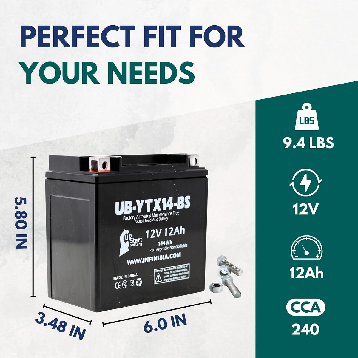 YTX14-BS 12V 12Ah Replacement for Honda Rancher 420 Battery
