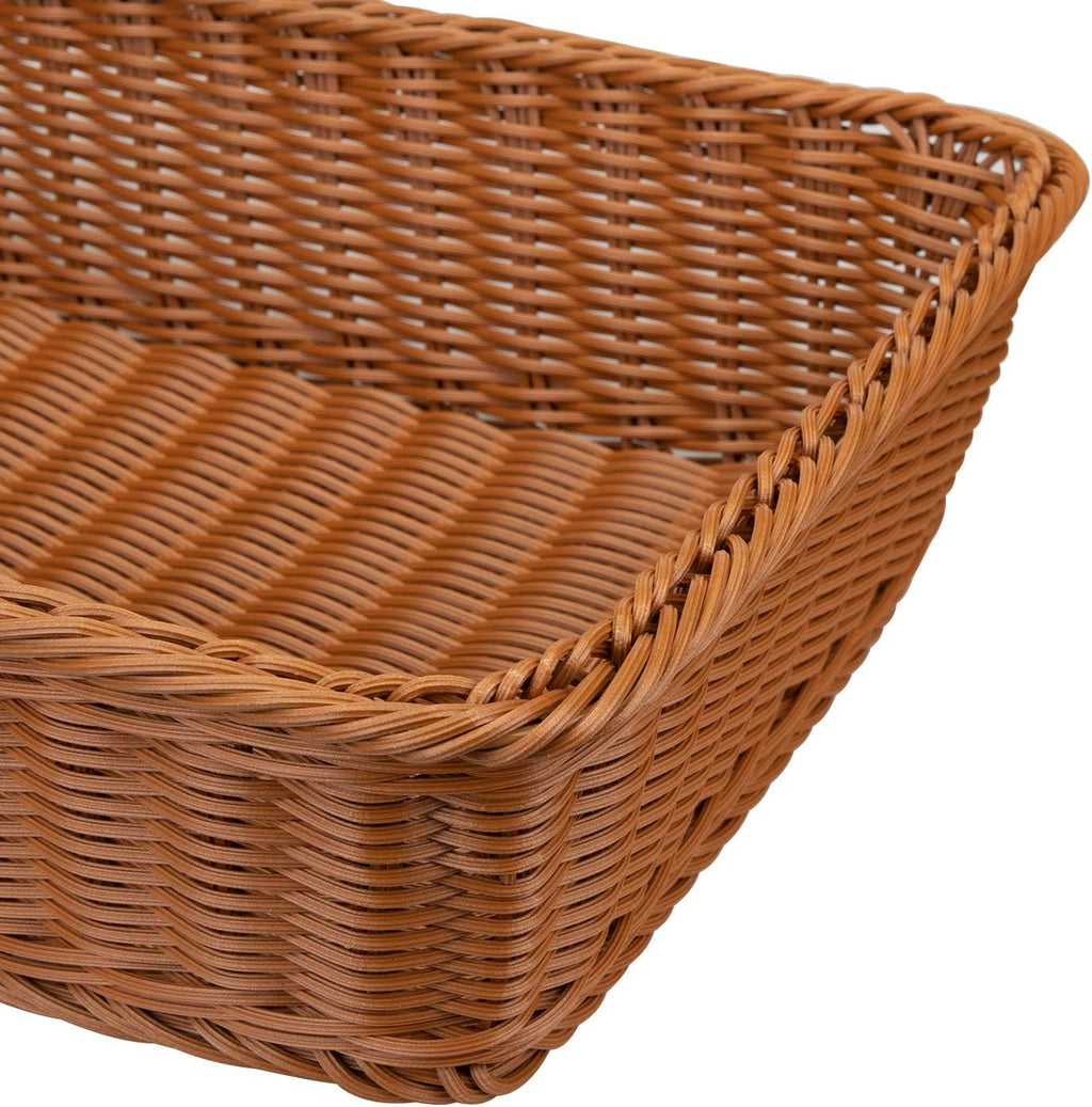 2 Pack Woven Bread Basket, Plastic Wicker Fruit Baskets 15.7 x 11.4 Inch, Imitation Rattan Food Serving Trays for