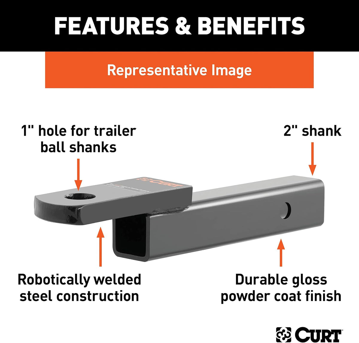 45010 Class 3 Trailer Hitch Ball Mount, Fits 2-Inch Receiver, 7,500 lbs, 1-Inch Hole, 2-In Drop, 3/4-Inch Rise