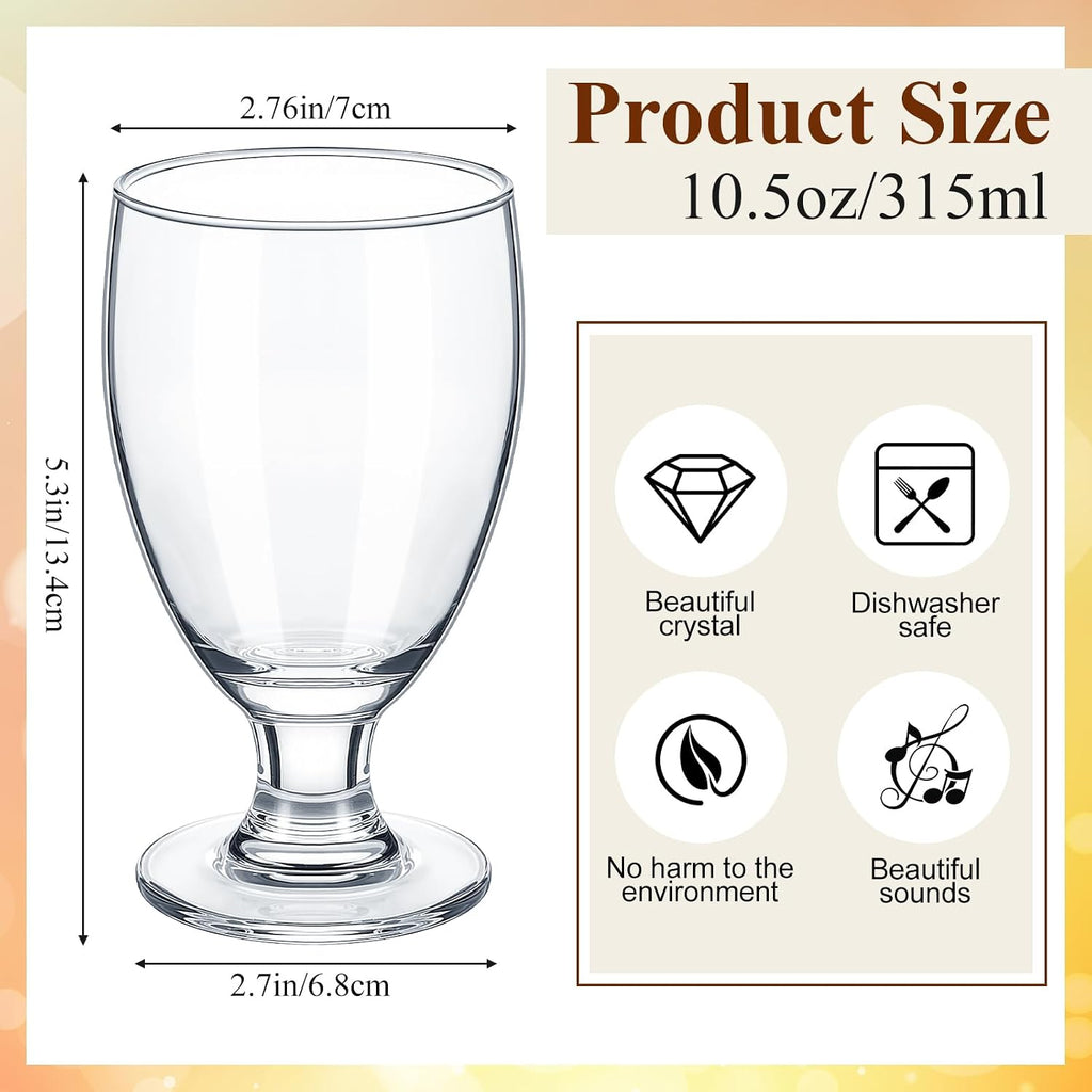 Set of 30 Water Goblet, Clear Stemmed Drinking Glasses, 10.5 oz