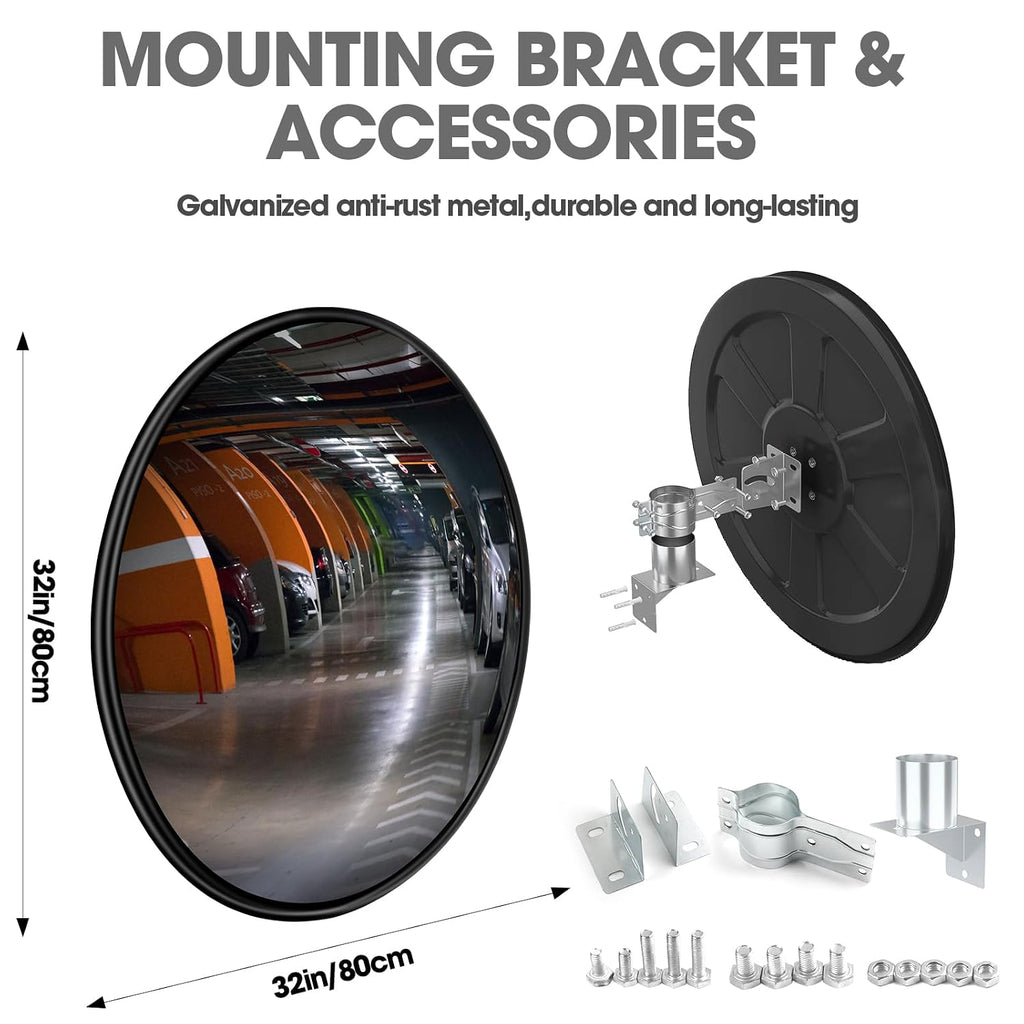 Convex Traffic Mirror - 32'' Outdoor and Indoor Driveway & Security Parabolic Safety Mirror, Acrylic Convex Mirrors