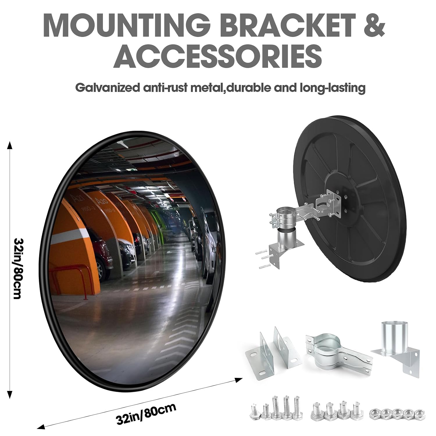 Convex Traffic Mirror - 32'' Outdoor and Indoor Driveway & Security Parabolic Safety Mirror, Acrylic Convex Mirrors