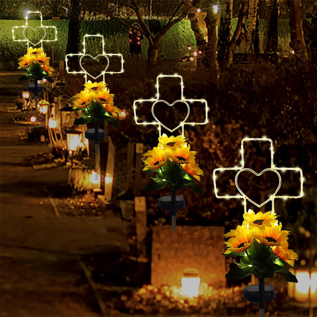 Solar Cross Cemetery Decorations for Grave, Memorial Sympathy Gift for Loss of Loved One Mom Dad, Grave Decorations