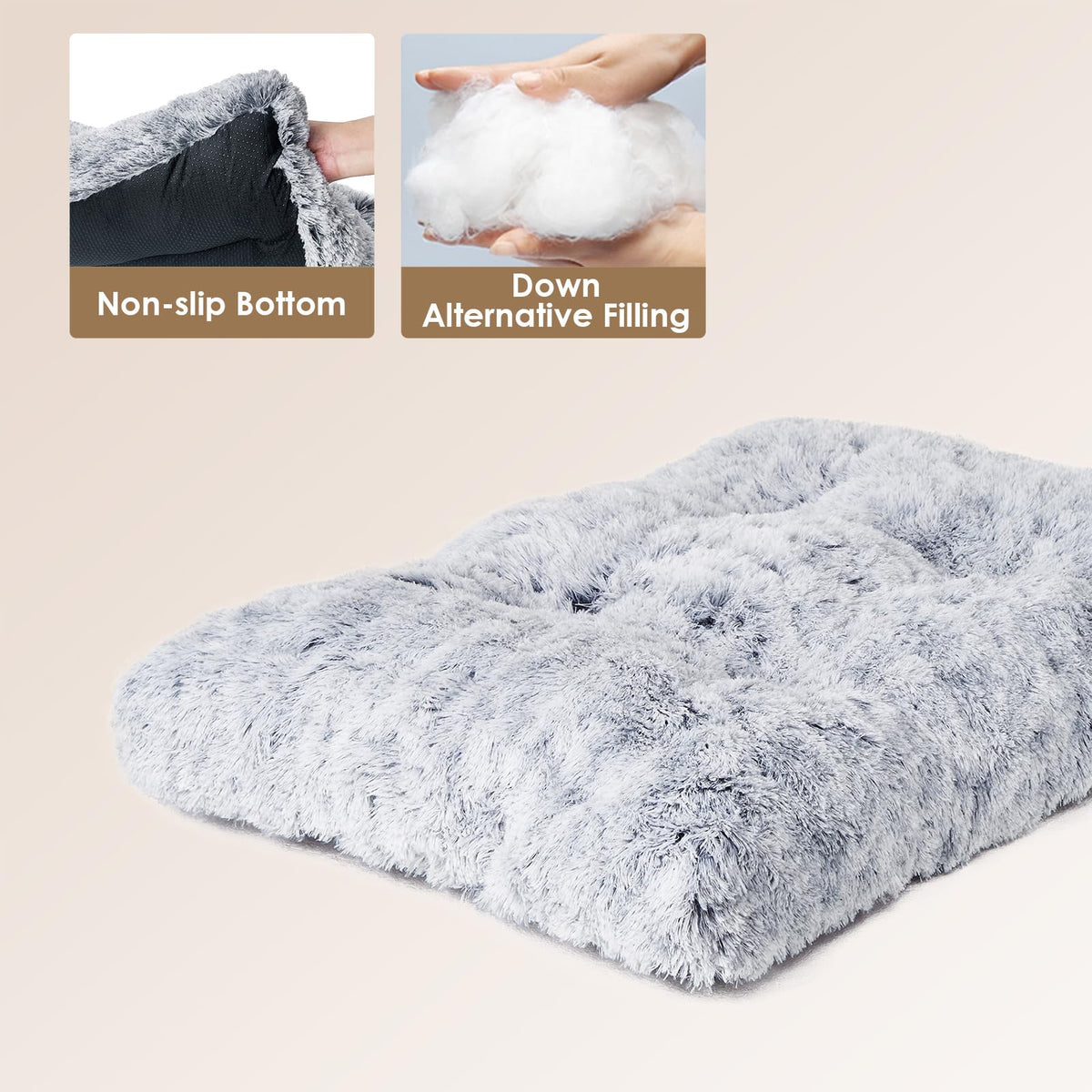 Fluffy Dog Crate Bed for Medium Dogs, Plush Crate Pad, Grey