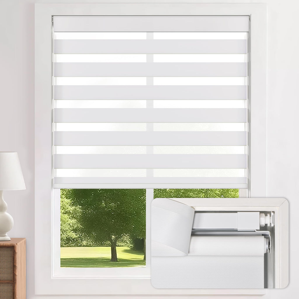 No Drill Zebra Blinds for Windows 34" W x 64" H, White
