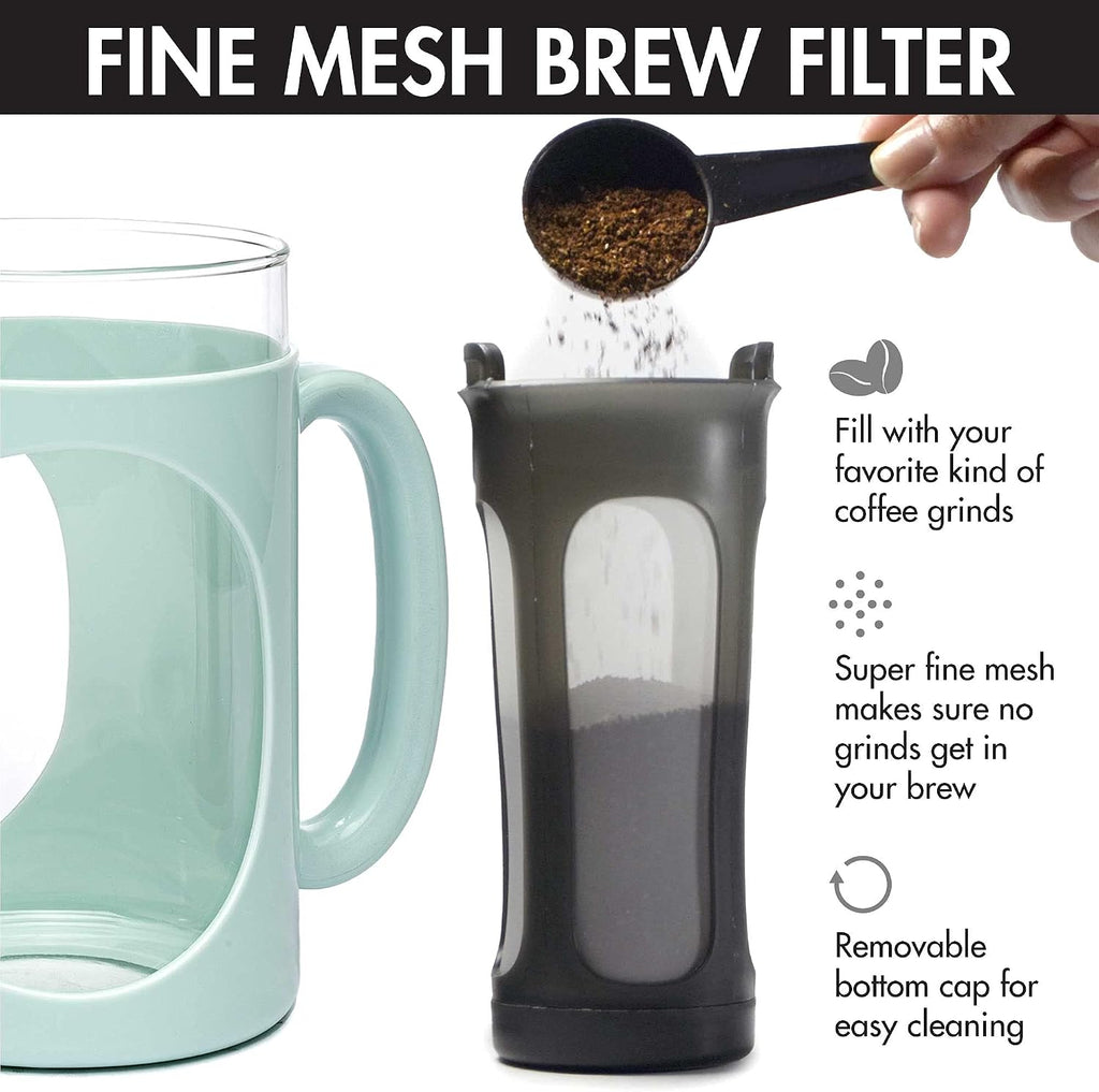 Burke Deluxe Cold Brew Iced Coffee Maker, Comfort Grip Handle, Durable Glass Carafe, Removable Mesh Filter, Perfect 6