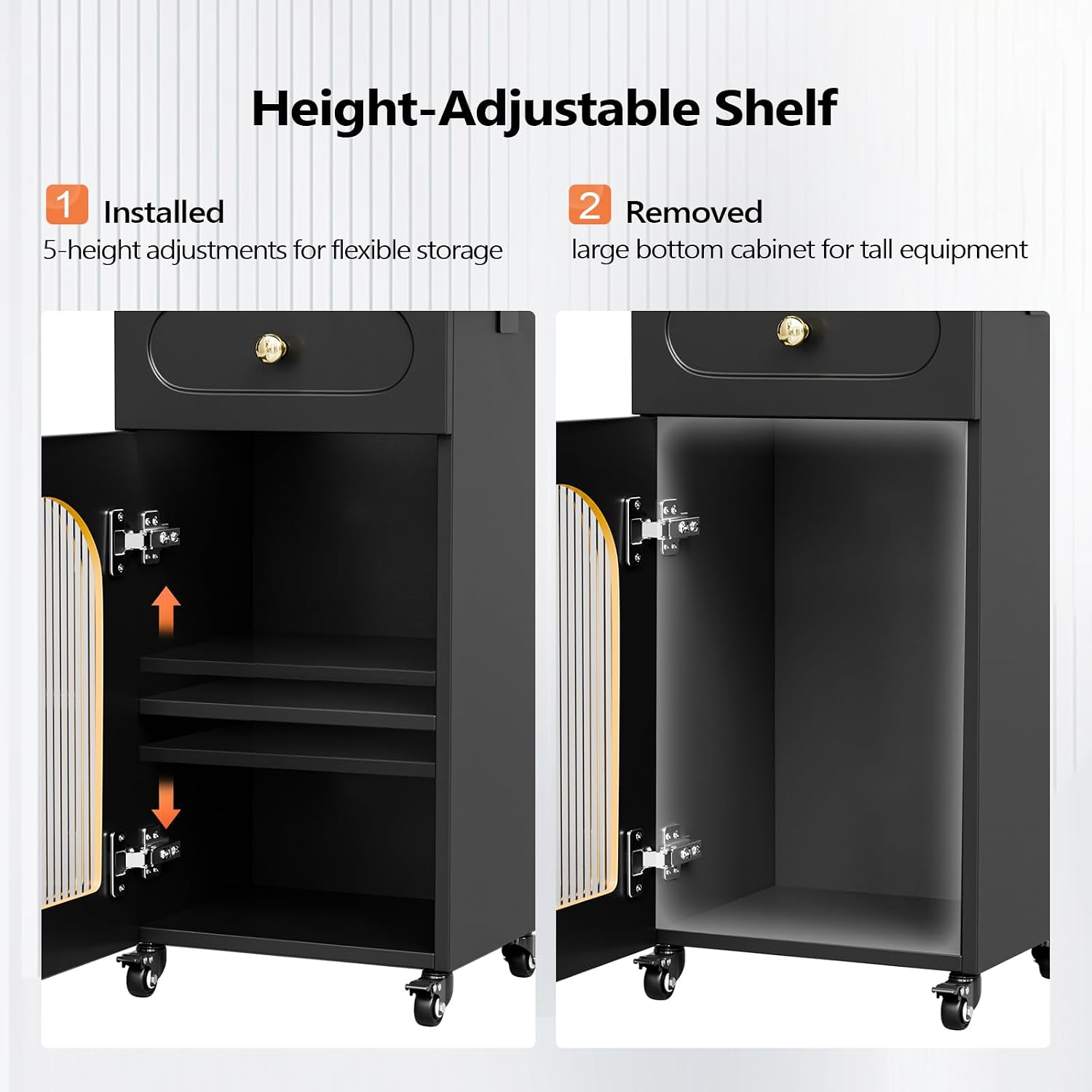 Salon Cart with Wheels, 3-Tier Rolling Beauty Cart with Glass Door & Dryer Holder, Mobile Hair Styling Station for
