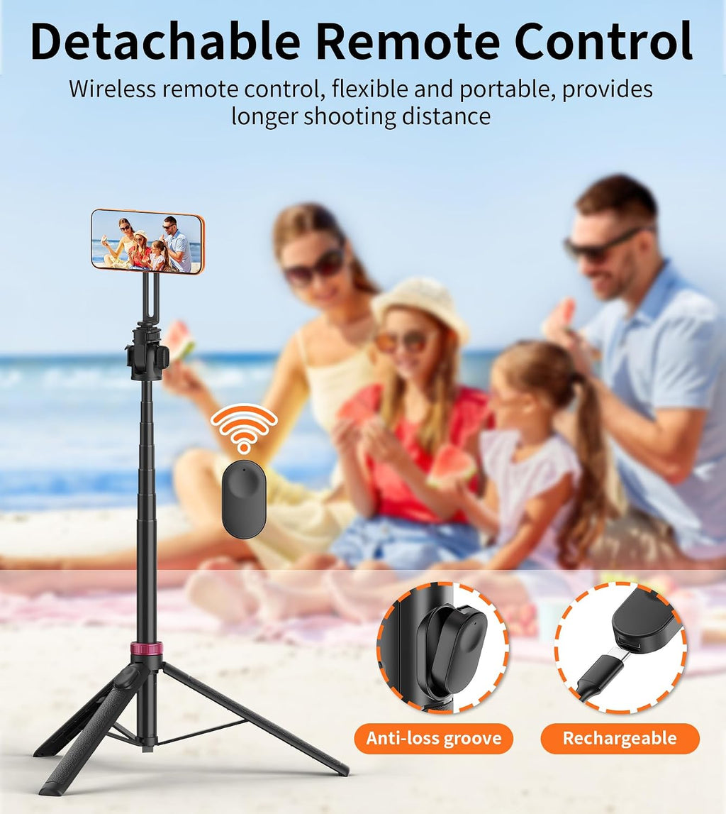 69" Magnetic Phone Tripod Stand Selfie Stick with Remote & Phone Mount | Portable Stand holder Rechargeable with