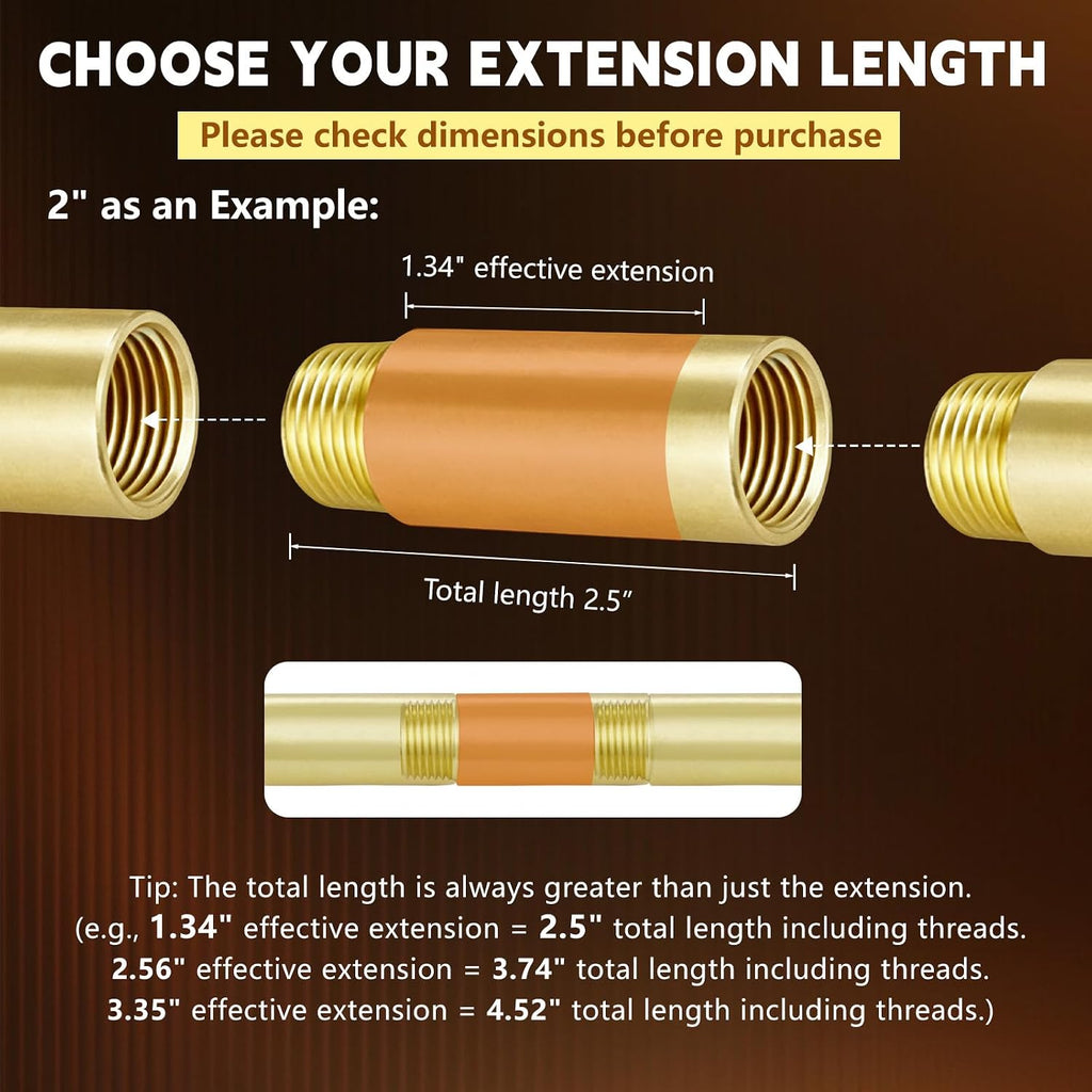 4" Length Brass Pipe Extender, 1/2" NPT Thread Pipe Fittings Long Nipple