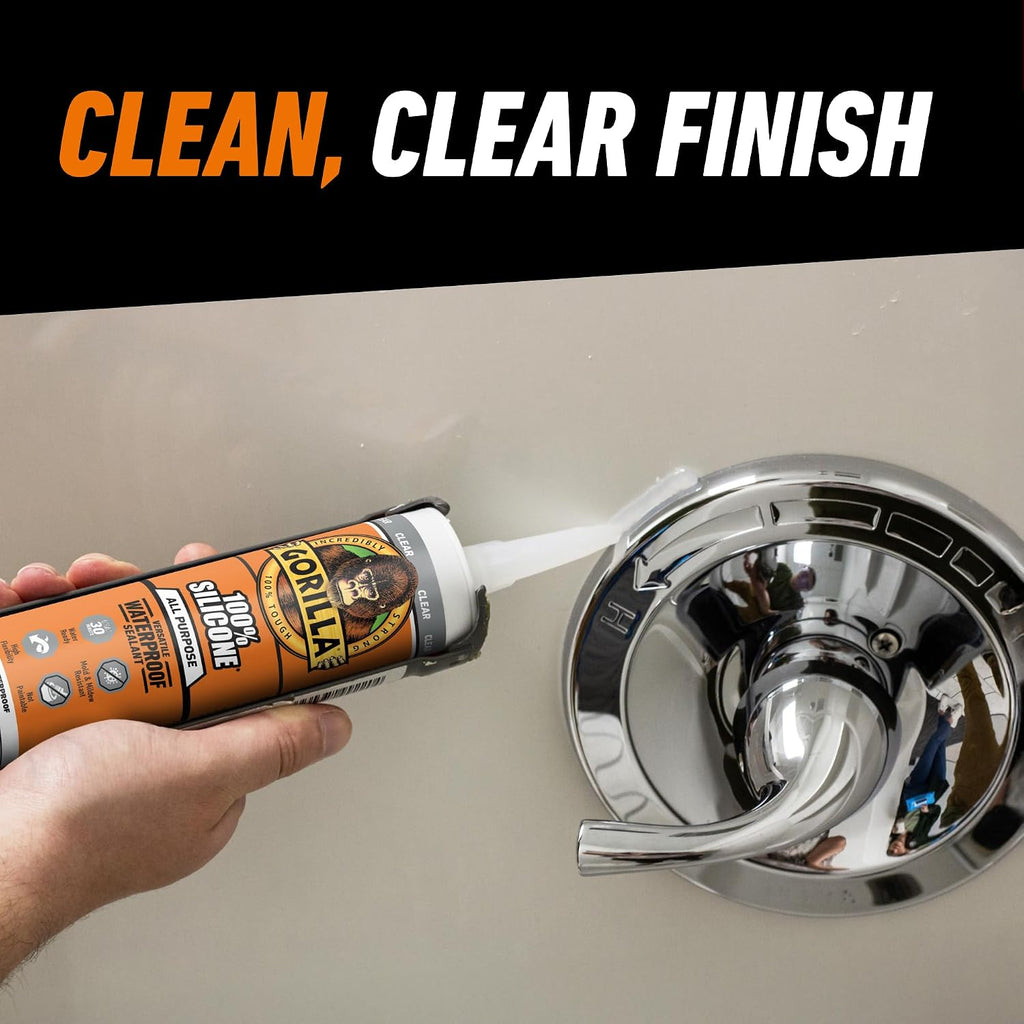 100% Silicone Waterproof Caulk, Clear, 10 oz Cartridge