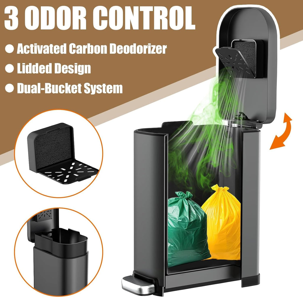 Dog Poop Trash Can Outside with Odor Control Lid & Step Pedal, 3.2Gal Stainless Steel Outdoor Trash Can, Waterproof