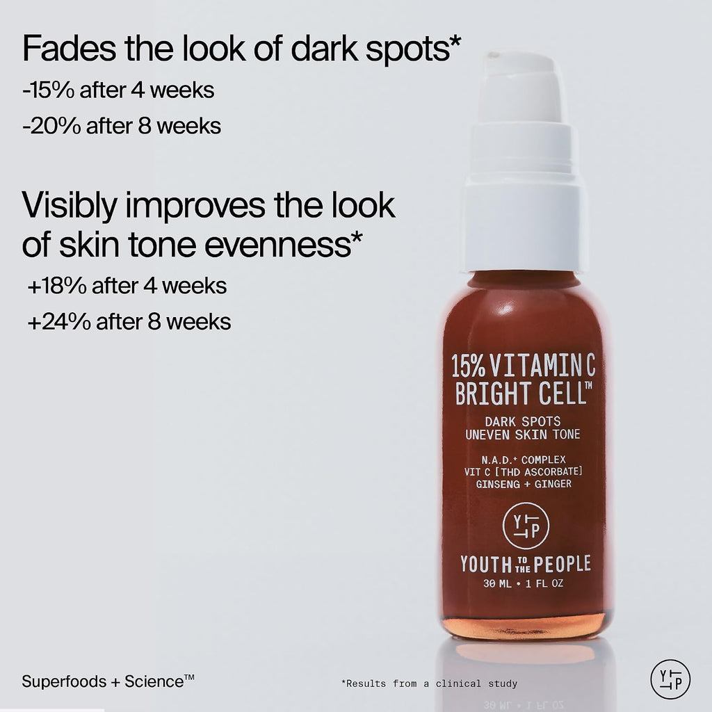 15% Vitamin C Bright Cell Face Serum (1 fl oz) | Brightening Facial Serum for Even Tone - Niacinamide + Adenosine +