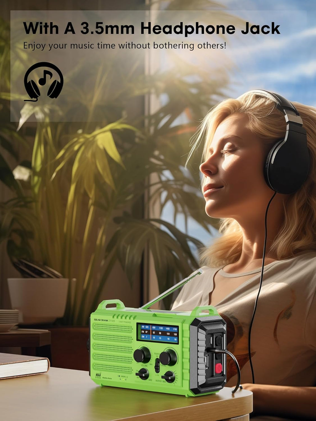 Weather Radio, 5000mAh/18500mWh Solar Hand Crank Emergency Radio, Battery Powered AM/FM/SW/NOAA Weather Alert Radio