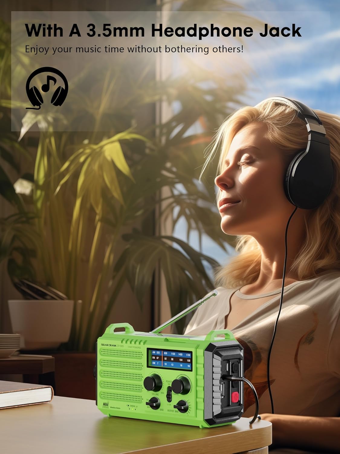Weather Radio, 5000mAh/18500mWh Solar Hand Crank Emergency Radio, Battery Powered AM/FM/SW/NOAA Weather Alert Radio