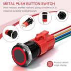 1 Pcs 16mm Latching Push Button Switch (Red Light)