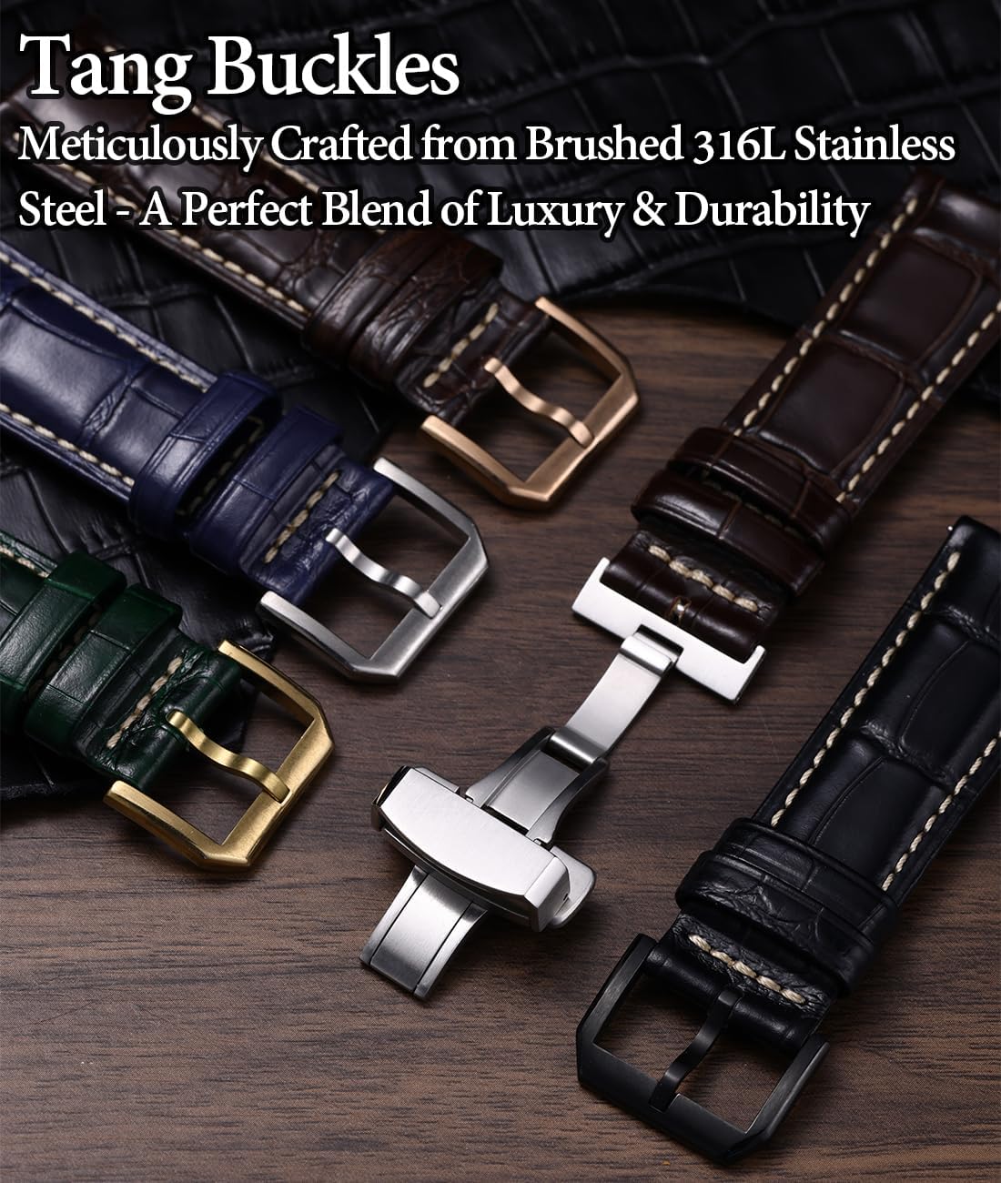 Leather Watch Band for Men, Quick-Release Alligator Grain Embossed | REZERO Watch Bands Replacement | Luxury Style |