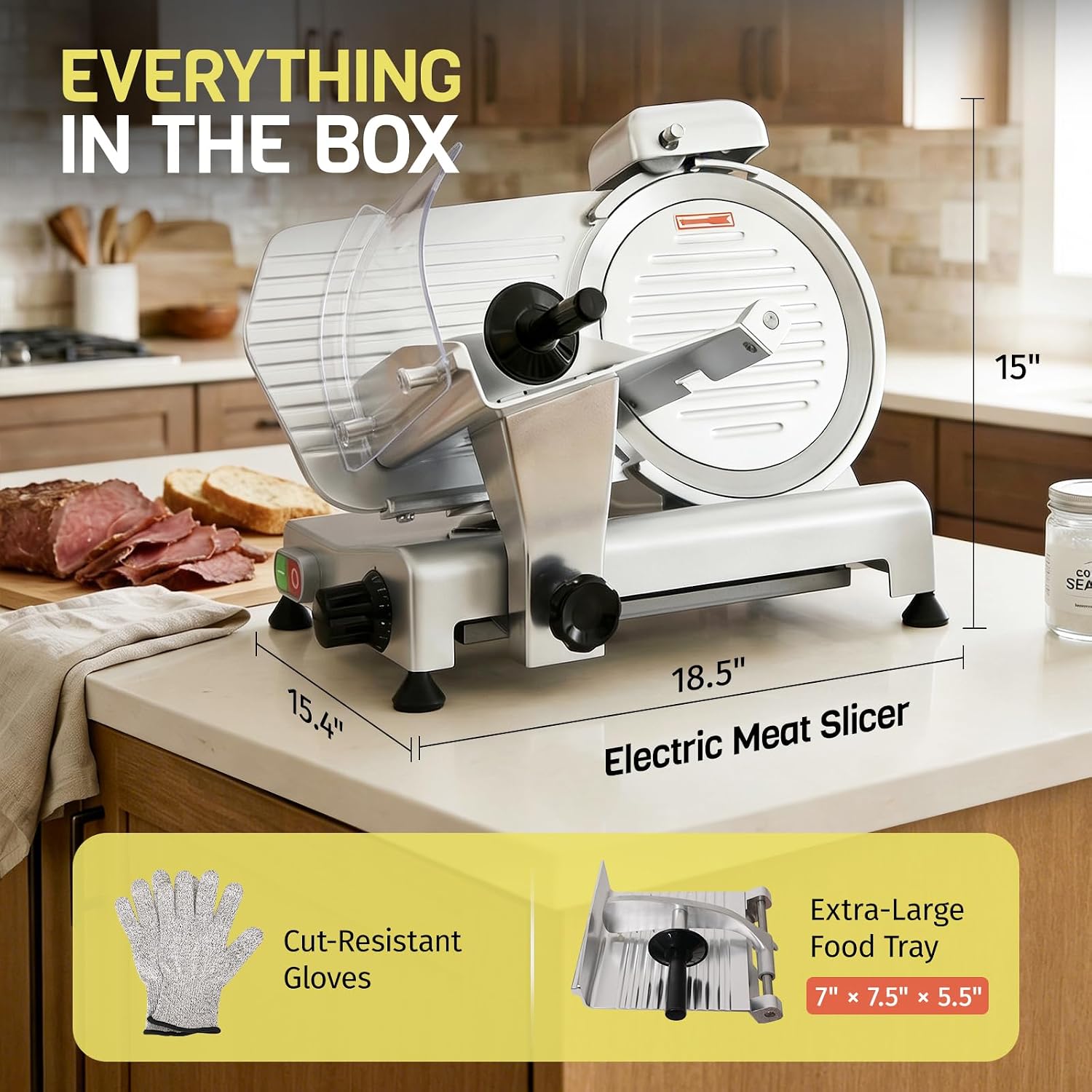 Commercial Meat Slicer 320W, 10" Blade, 1-12mm Adjustable, NSF Certified