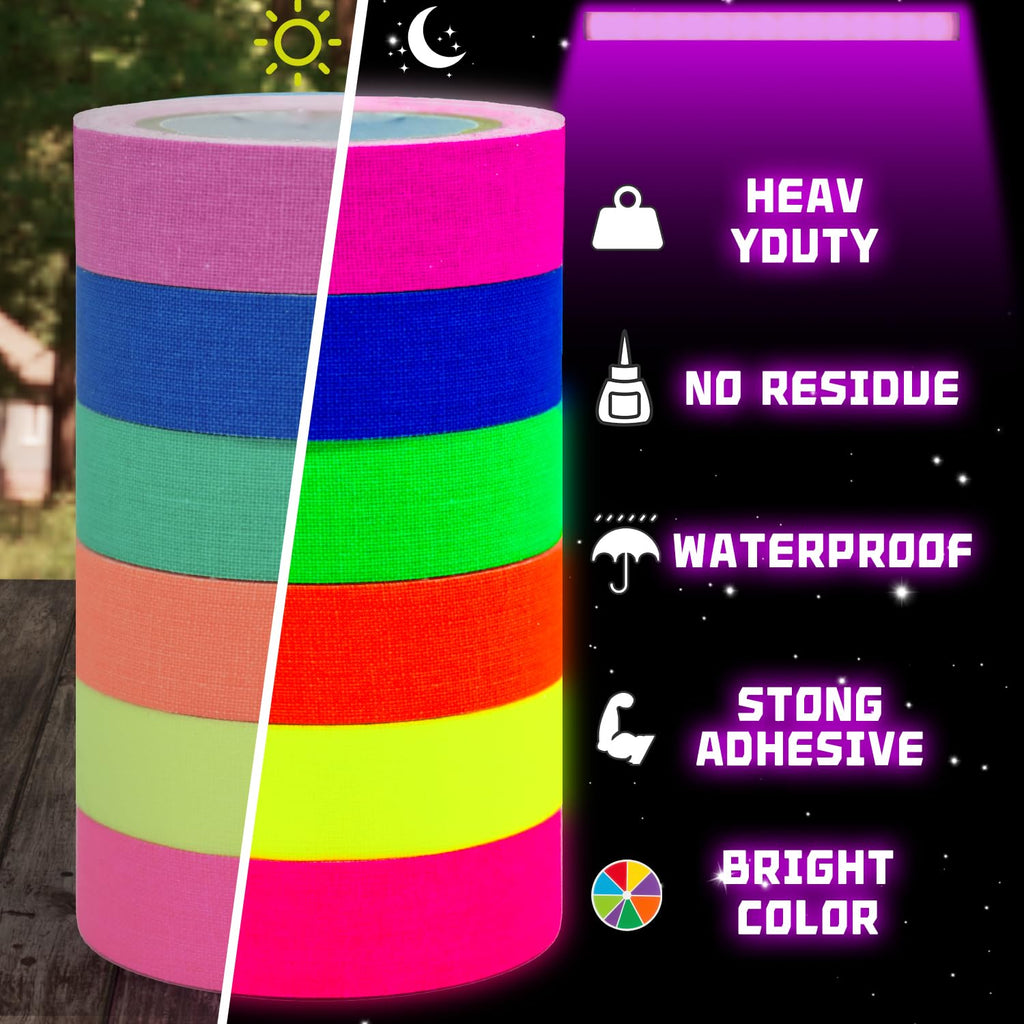 6 Rolls (0.6 in x 33 Ft) Neon Gaffer Cloth Tape for Halloween Decor