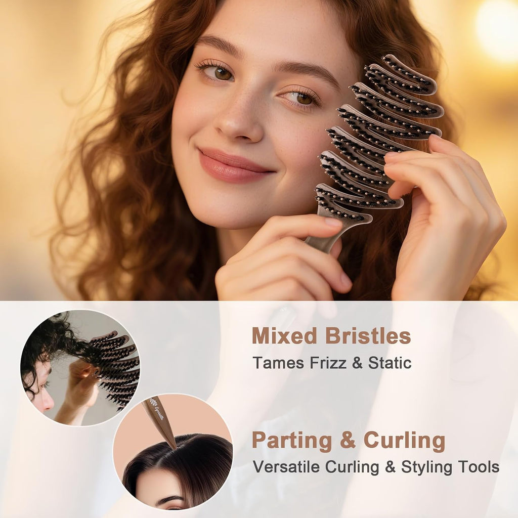 Wet Natural Boar Bristle Hair Brush for Fine Hair - A Great Gift | Smoothing Vented Detangling, Hair Texture, Gentle