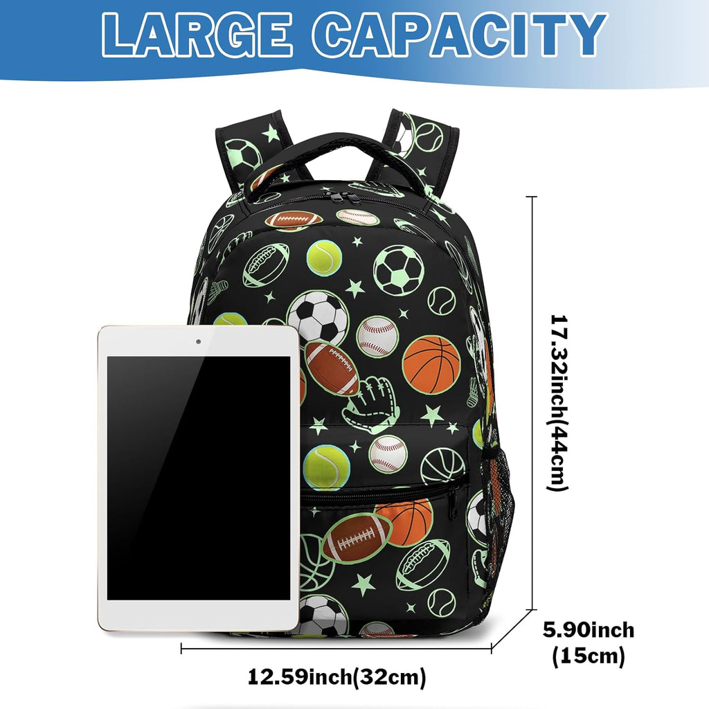 Balls Sports Themed Kids School Backpack for Boys Girls Soccer and Basketball Bookbag for Preschool Kindergarten