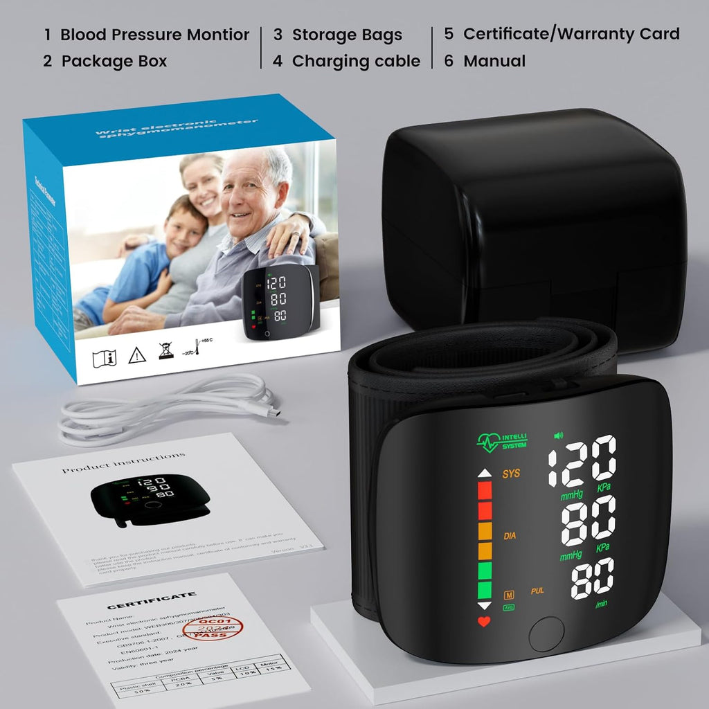 Wrist Blood Pressure Monitor Led Display Black