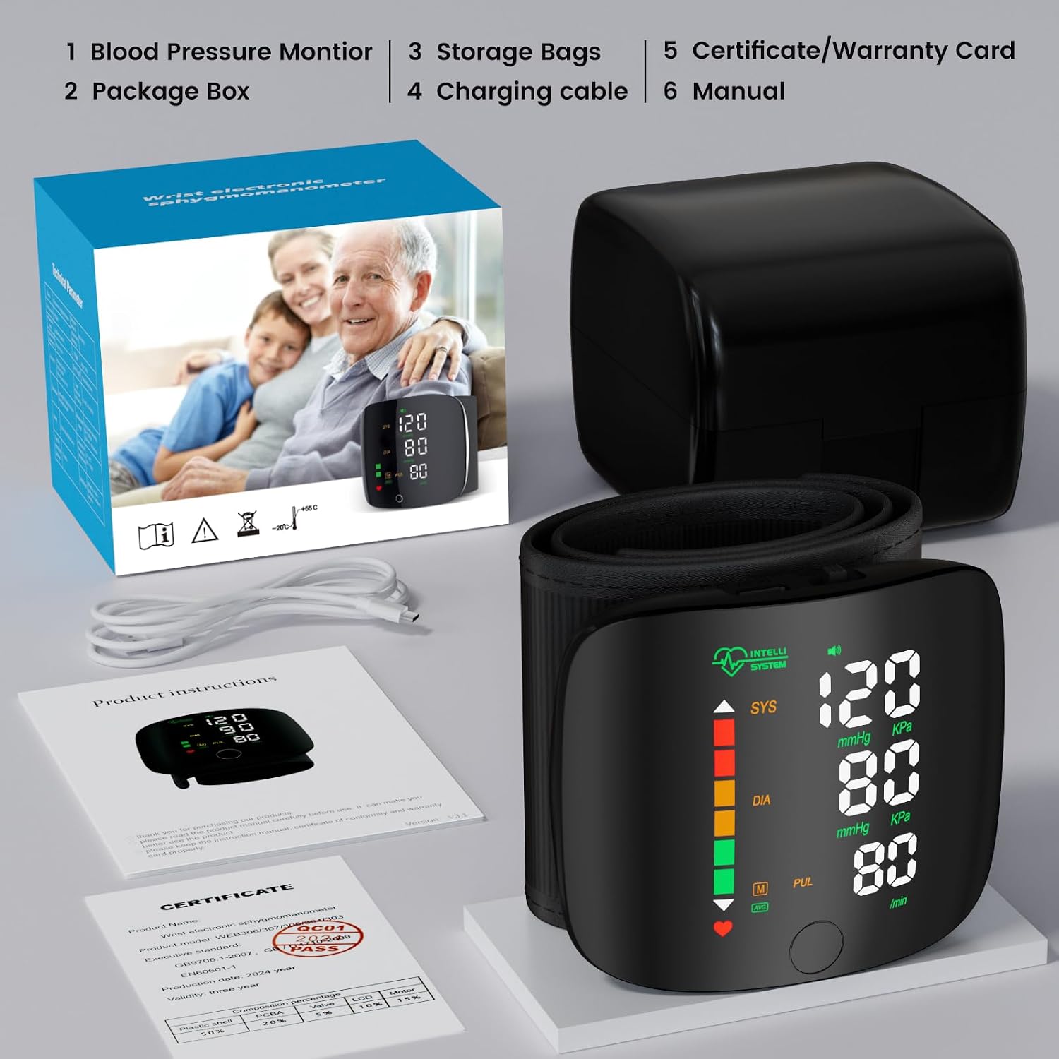 Wrist Blood Pressure Monitor Led Display Black