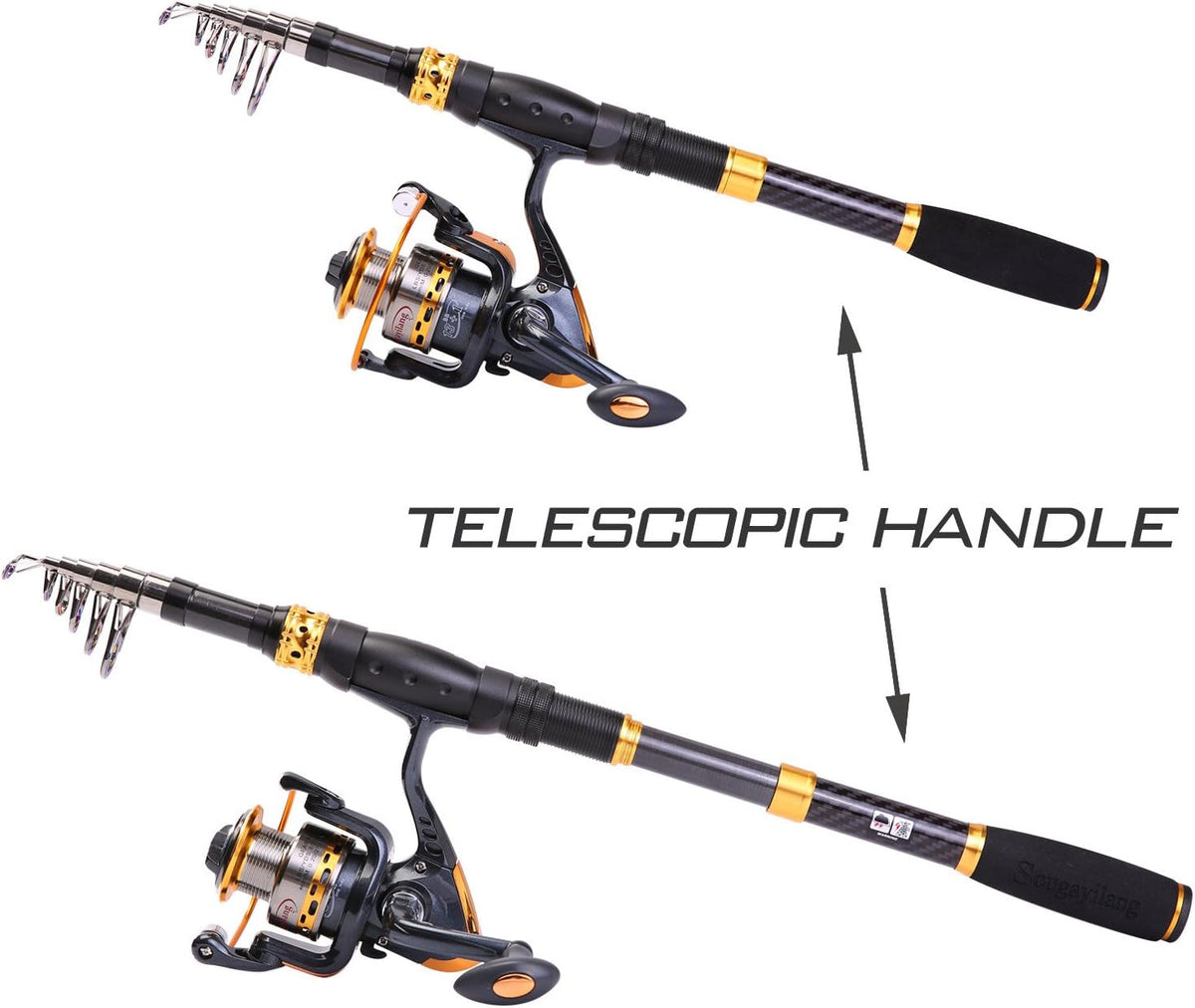 Fishing Rod Reel Combos Carbon Fiber Telescopic Fishing pole with Spinning Reel for Travel Saltwater Freshwater Fishing