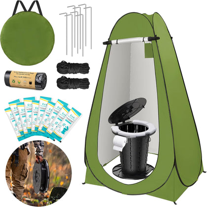 Portable Toilet Kit for Camping, Camp Toilet with Pop-Up Privacy Tent, Toilet Bags and Absorbent Gel, Foldable
