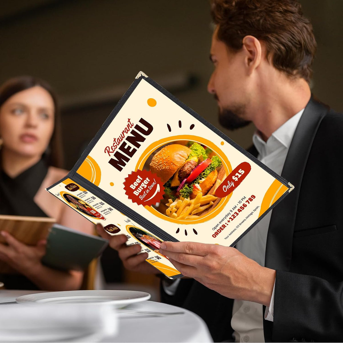 FLKQC 10pcs 4 Page Menu Covers, 8 View 8.5 x 11 Inch Clear PVC Menu Holder