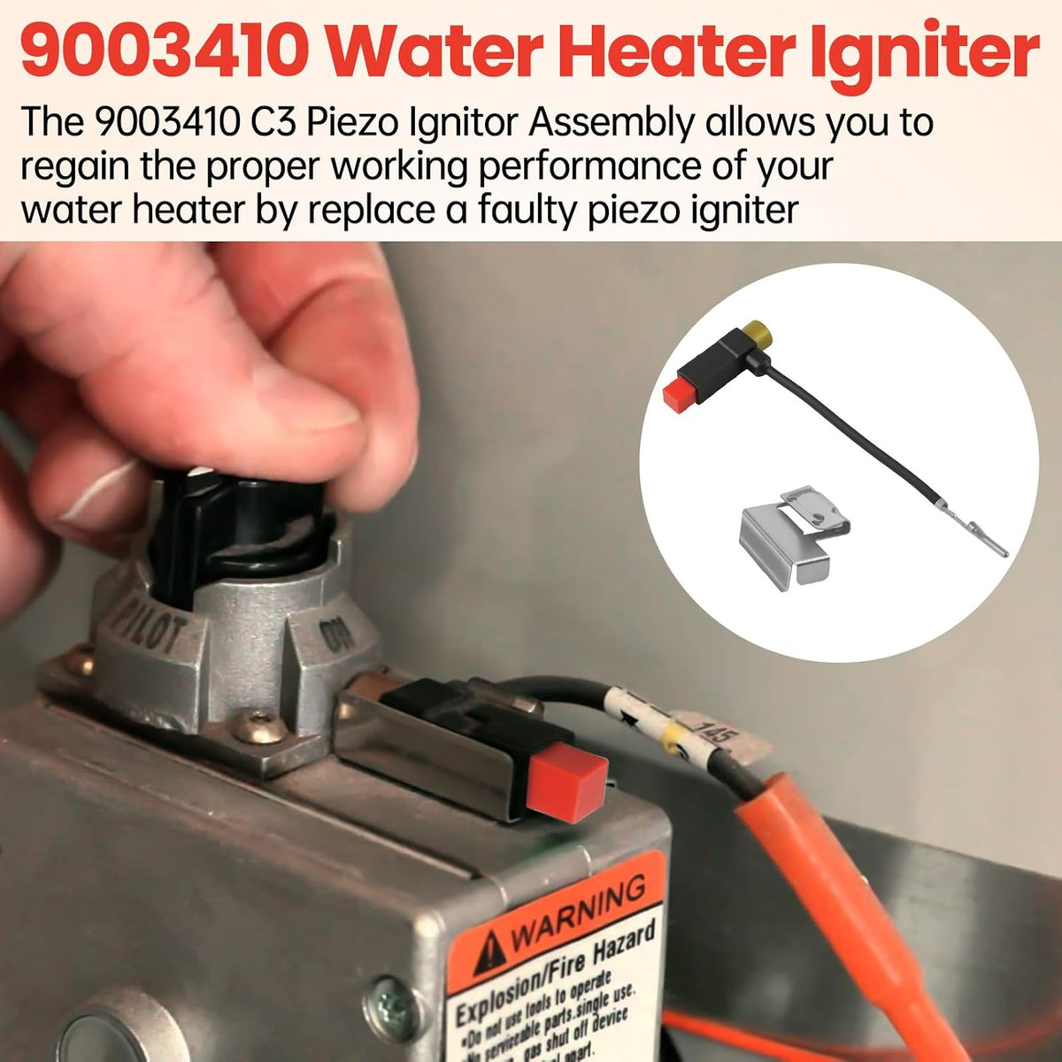9003410 C3 Piezo Ignitor Assembly with Bracket,SP14410 Water Heater Igniter Replacement for Reliance,FVIR Rheem,Whirlpool,A.0.Smith Gas Water Heater