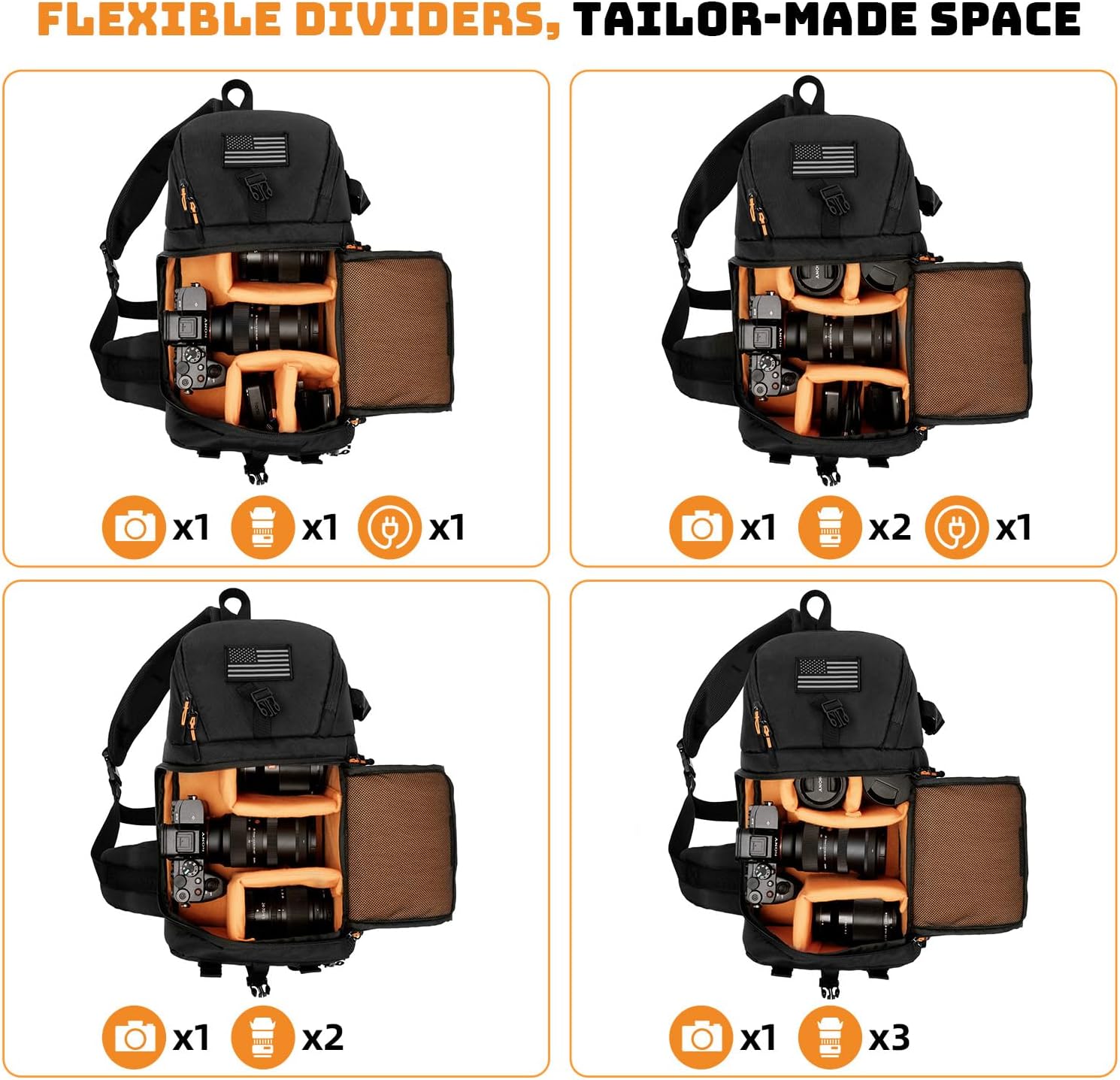 Camera Sling Bag for Photographers - Waterproof Single-Shoulder Camera Case with Adjustable Dividers, Rain Cover &