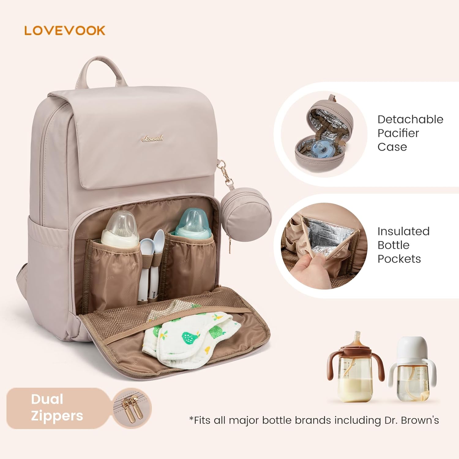 Diaper Bag Backpack, Baby Travel Bags for Boys & Girl, Toddler Waterproof Diaper Bag w/Changing Pad (Camel