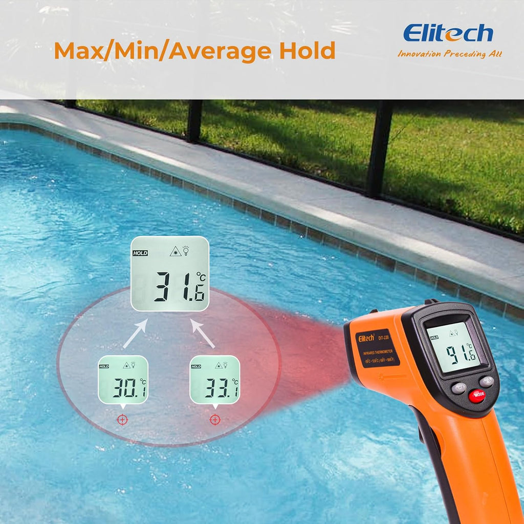 Laser Temperature Gun, Non-Contact Digital Infrared Thermometer, Adjustable Emissivity, Backlight, Handheld for